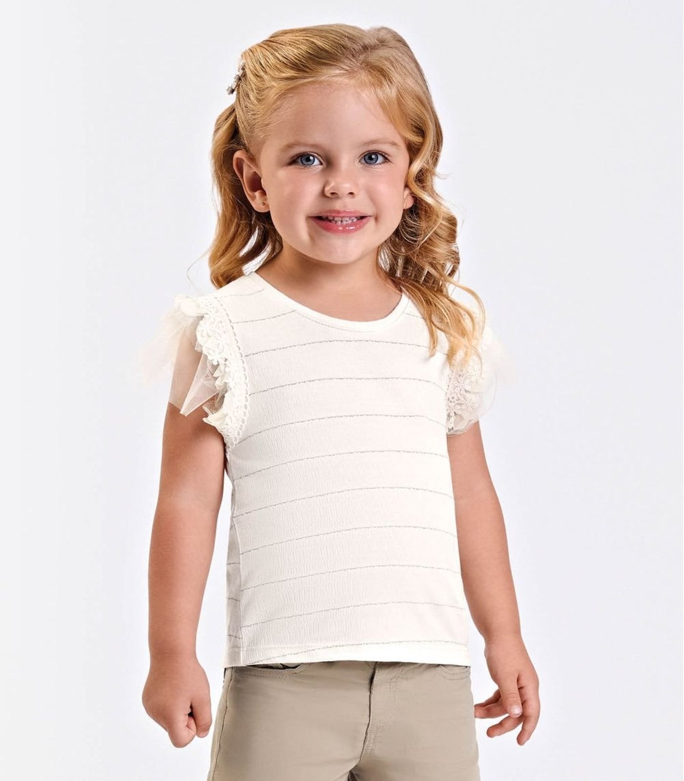Infantil - Blusa Verão Menina Curta Listrada Trick Nick Bege