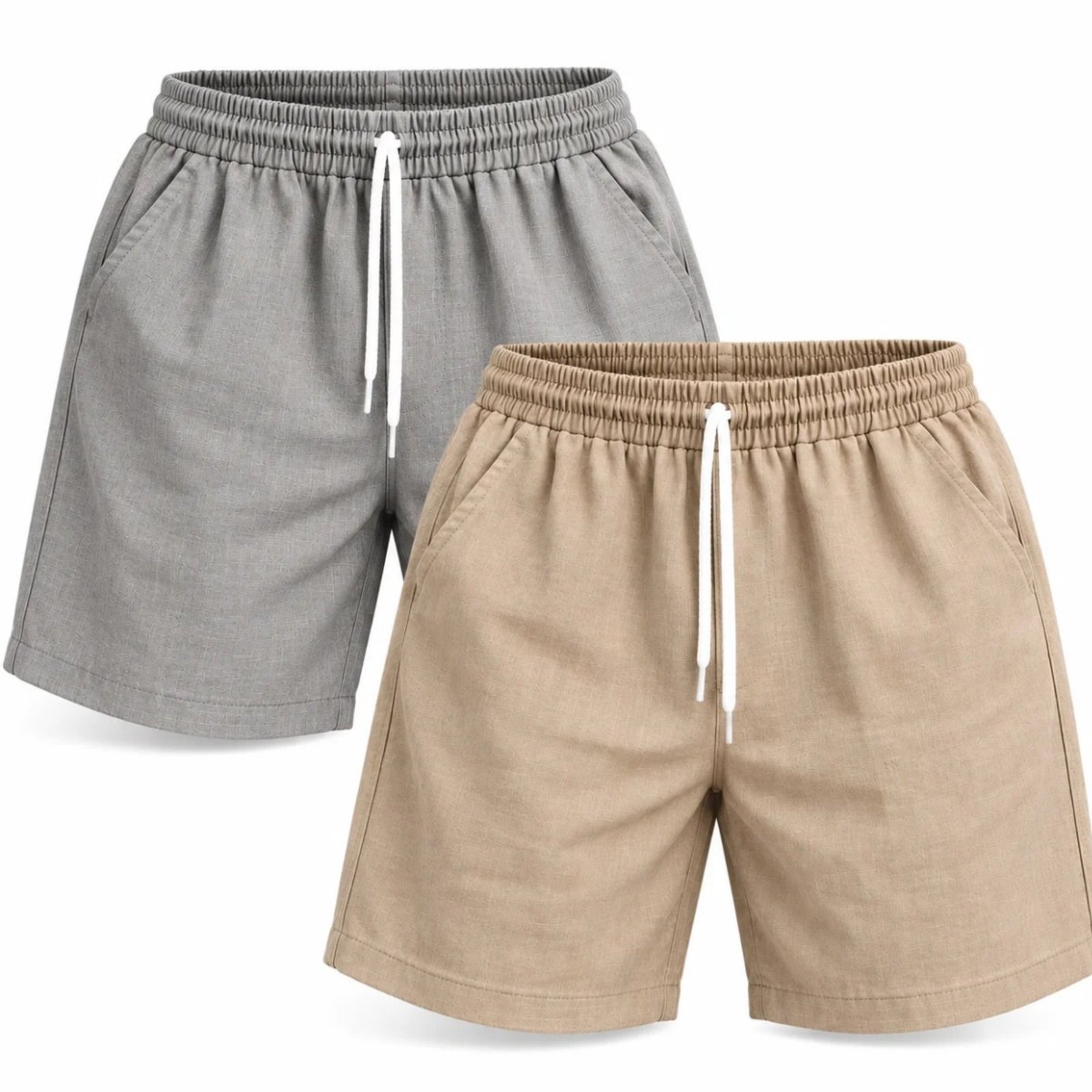 Kit 2 Bermudas Masculinas Linho Casual com Cordão e Bolsos Cinza