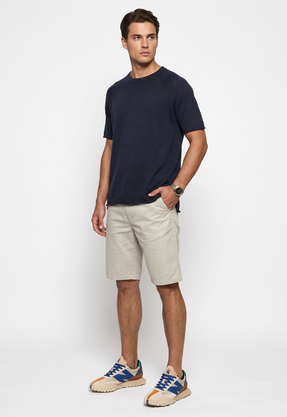 Vista 3 Bermuda Masculina Sarja Cós Elástico Casual Confortável Estilo Urbano Claro Macaw cinza Macaw cinza