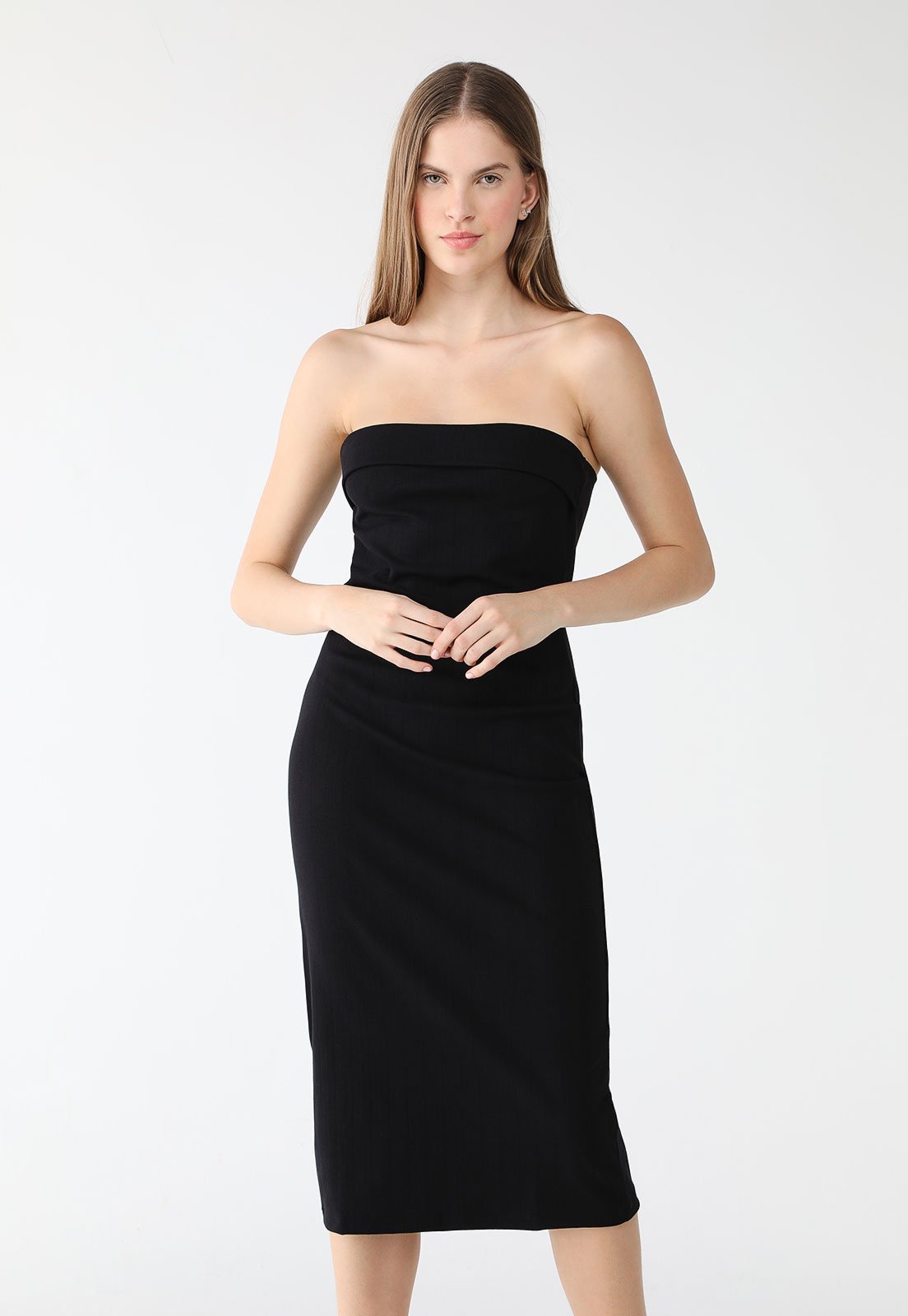Vestido Canelado Forum Midi Dobra Preto