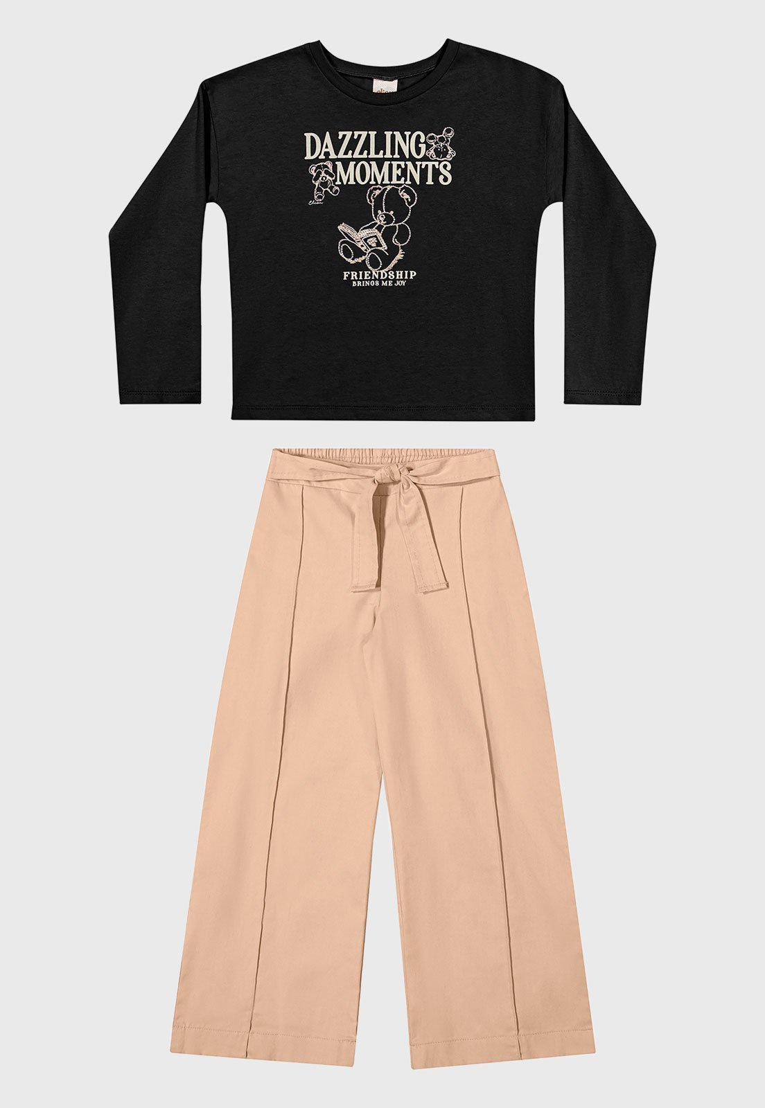 Infantil - Conjunto Elian Estampa Dazzling Moments Preto e Rosa Claro