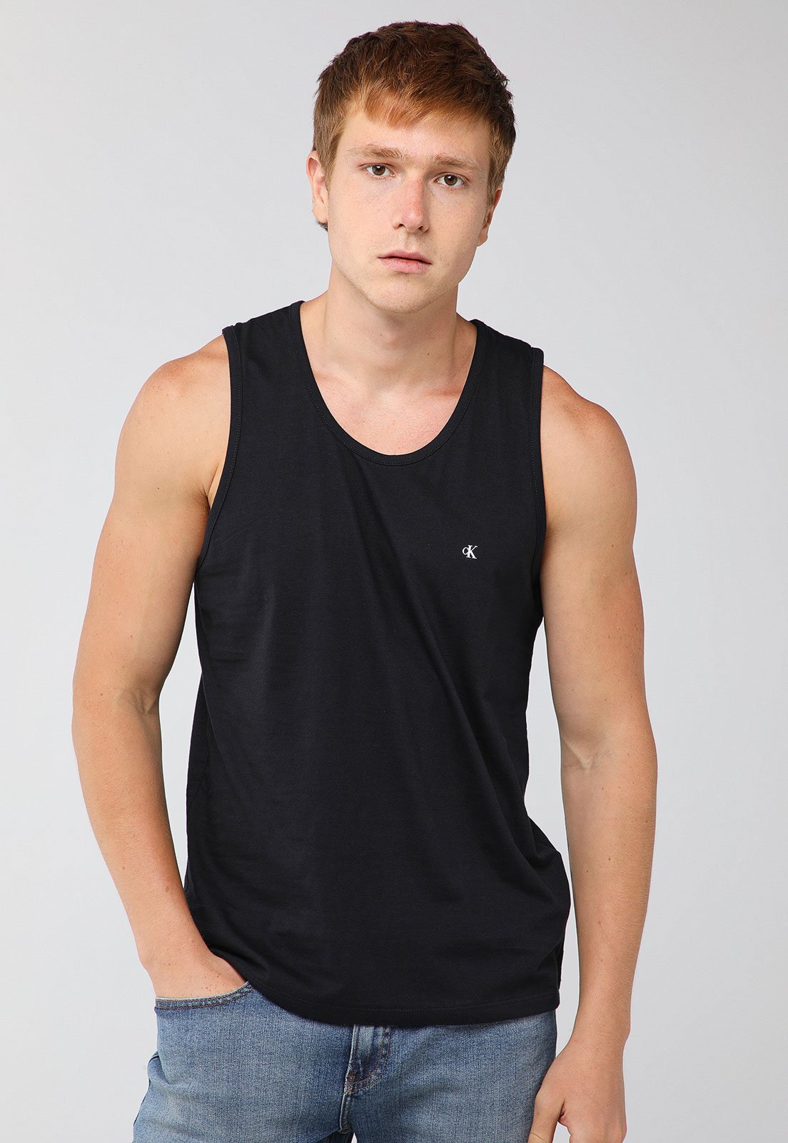 Regata Masculina Calvin Klein Jeans Logo Bordado Preta