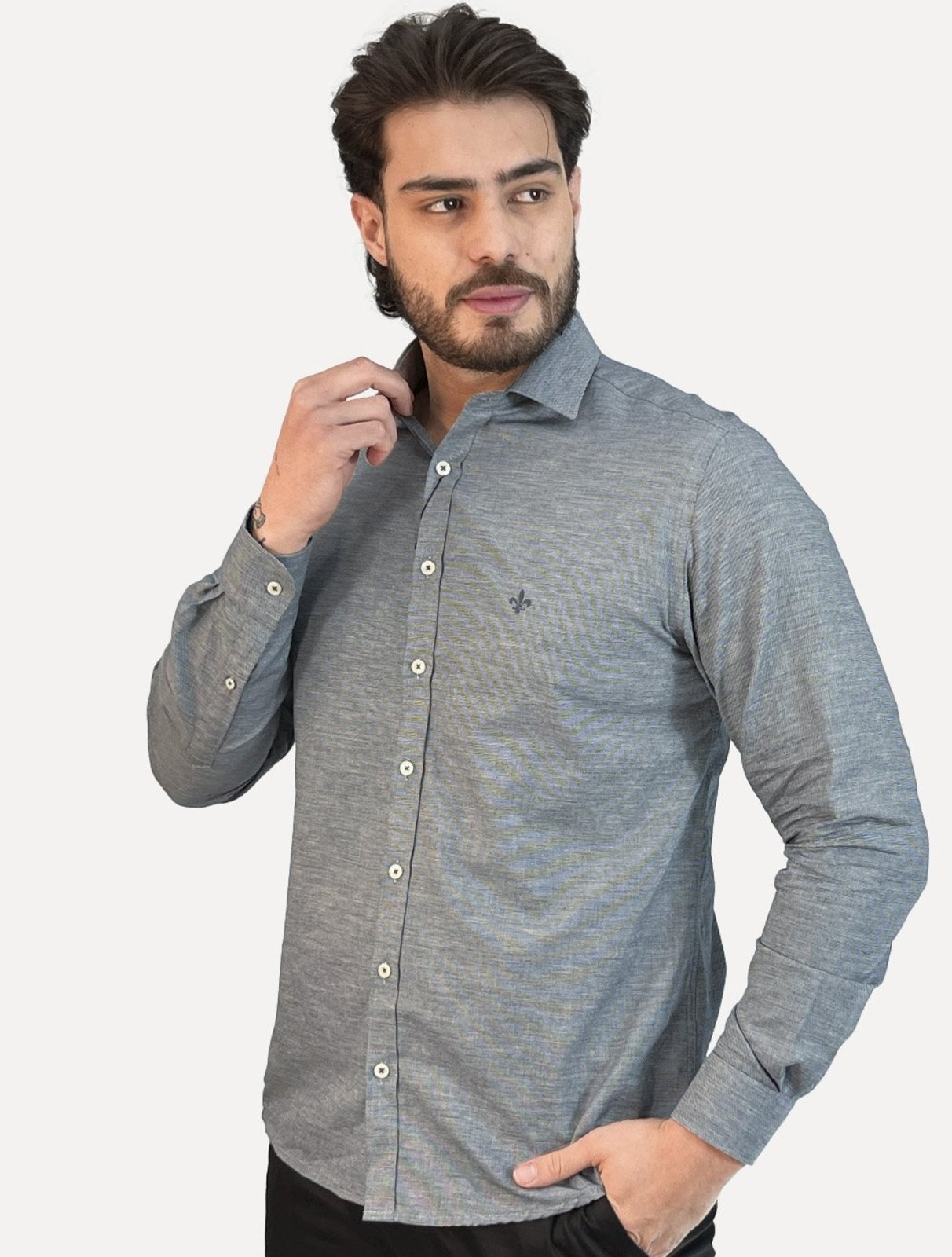 Camisa Dudalina Masculina Slim Fit Superfine Cotton Striped Azul Marinho