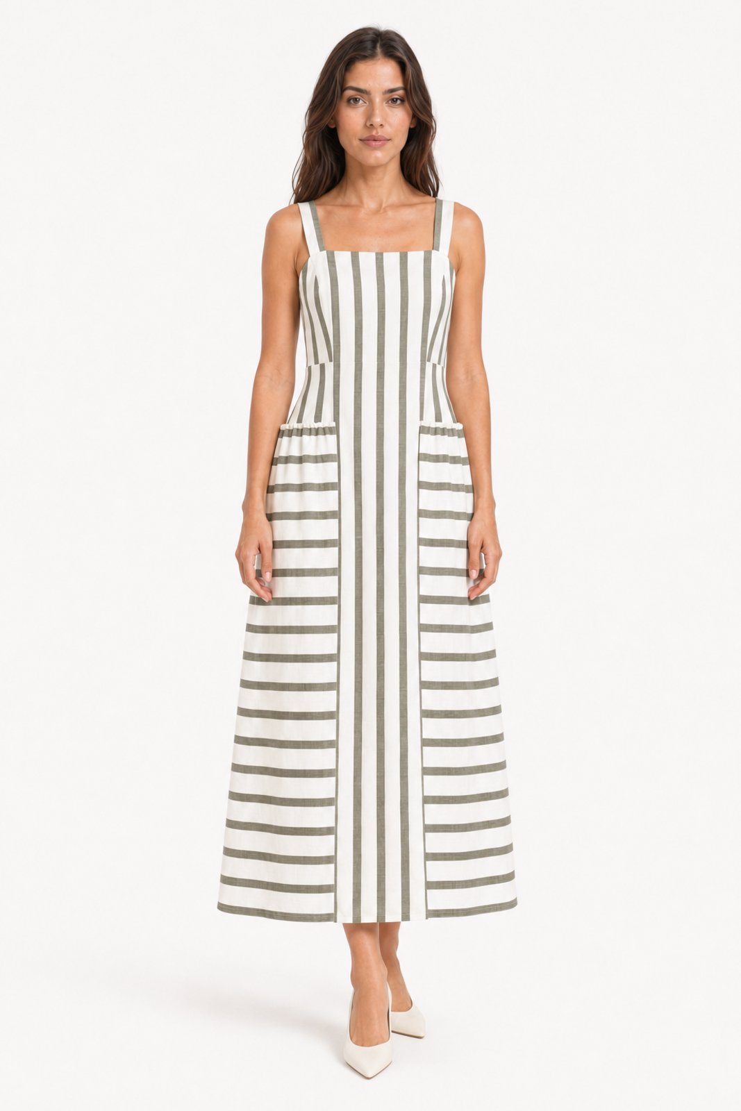 Vestido Midi D Bell Outlet Fashion Listrado Branco