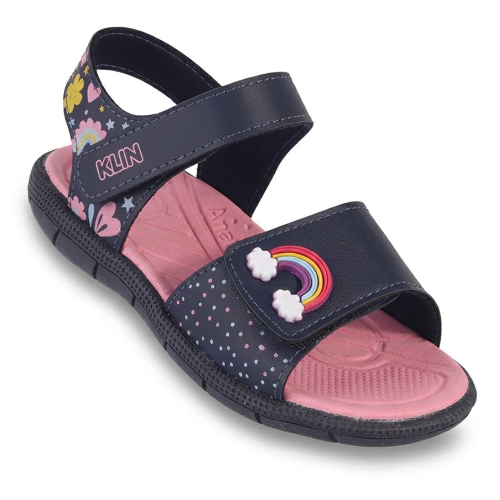 Infantil - Papete Menina Klin Tic Tac Marinho com Arco-Íris e Estampas