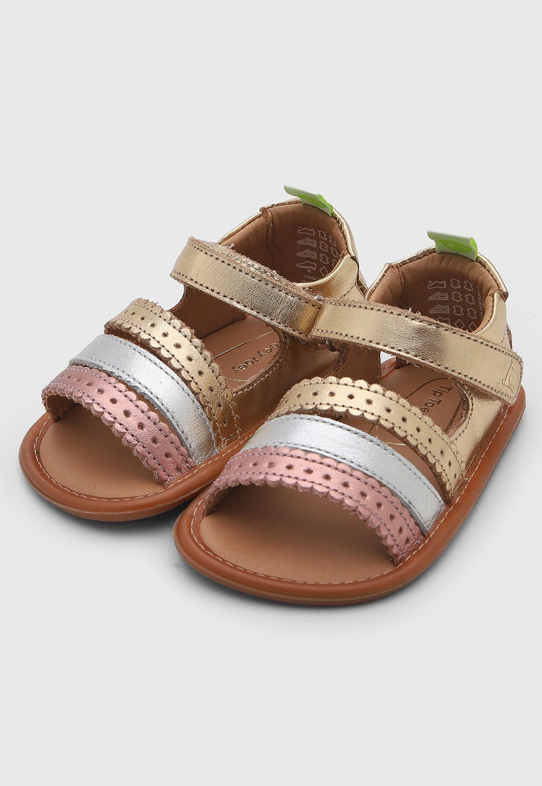 Infantil - Sandália Tip Toey Joey Couro Tiras Metálicas Dourada