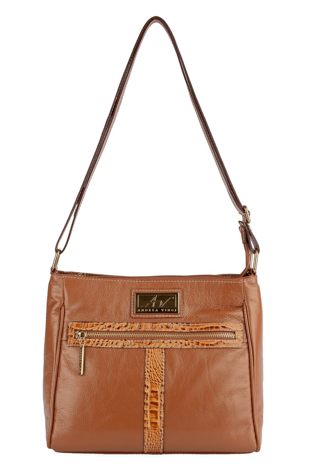 Bolsa tiracolo de couro liso Milena - Caramelo