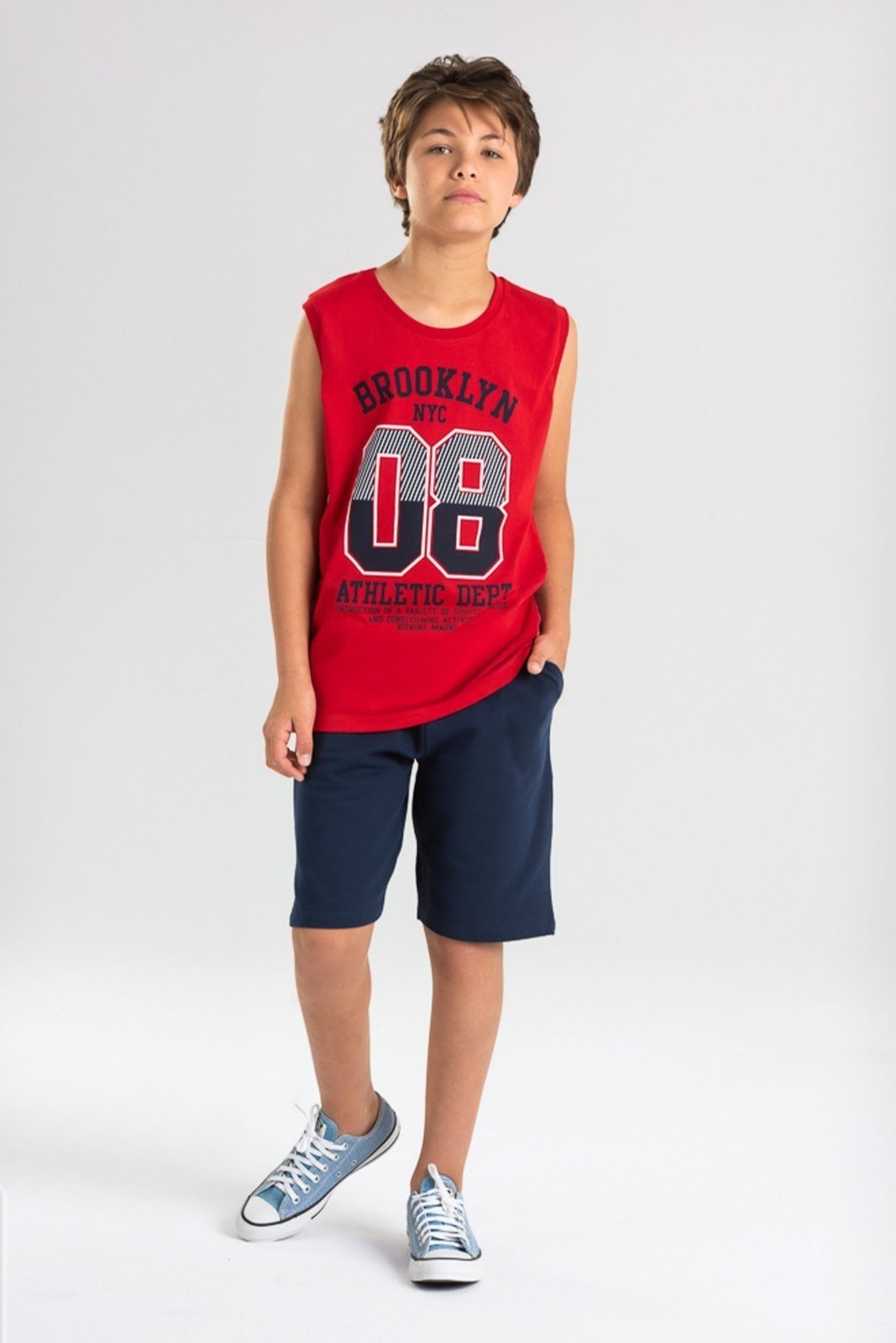 Infantil - Conjunto Juvenil Verão Masculino Regata Brooklyn