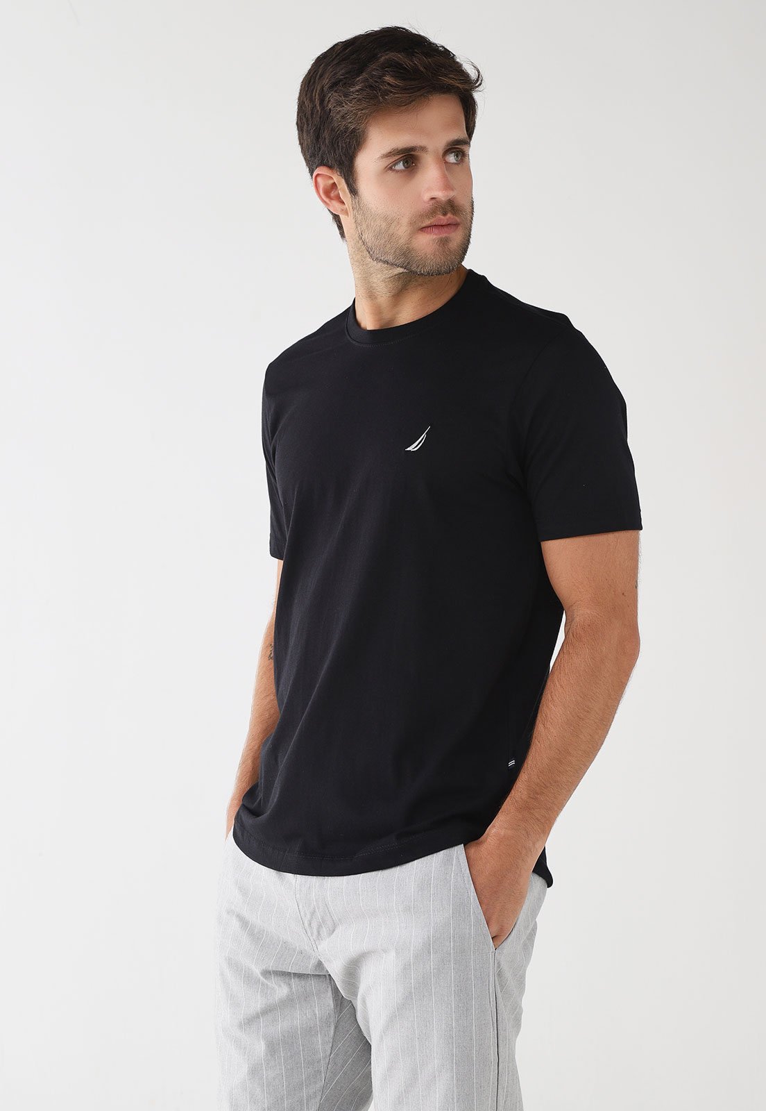 Camiseta Masculina Nautica Logo Bordado Preta