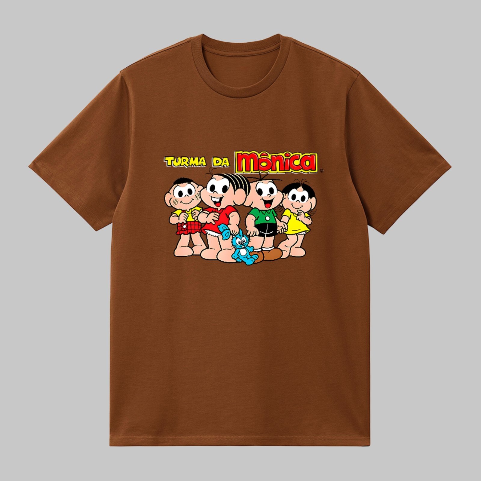 Camiseta Básica Arte Pop Brasileira Turma da Mônica Cartoon Unissex Marrom