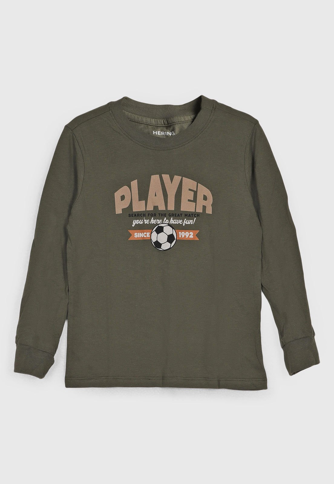 Infantil - Camiseta Manga Longa Hering Estampa Player Verde Militar