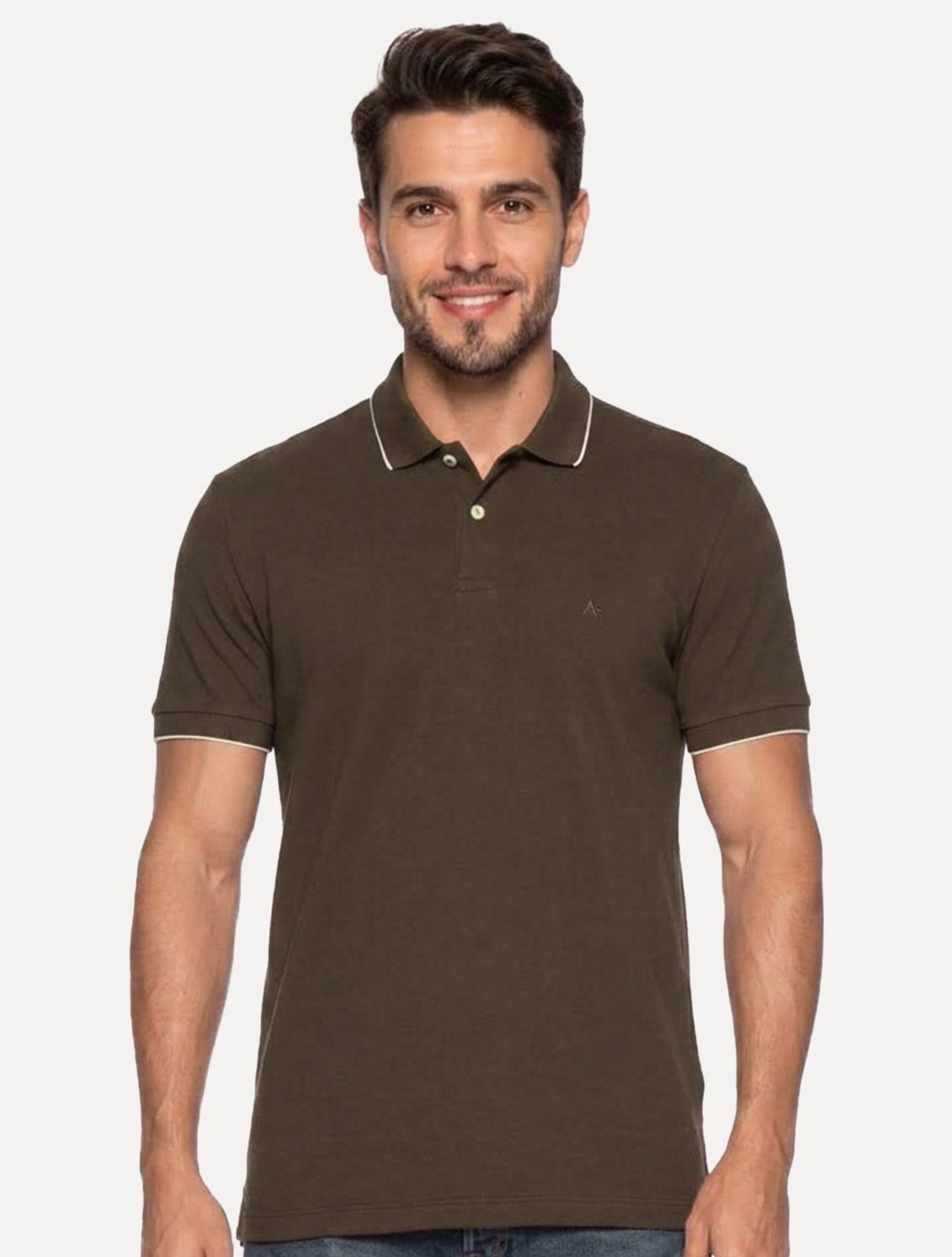 Polo Aramis Masculina Regular Piquet Off Friso Marrom Escuro