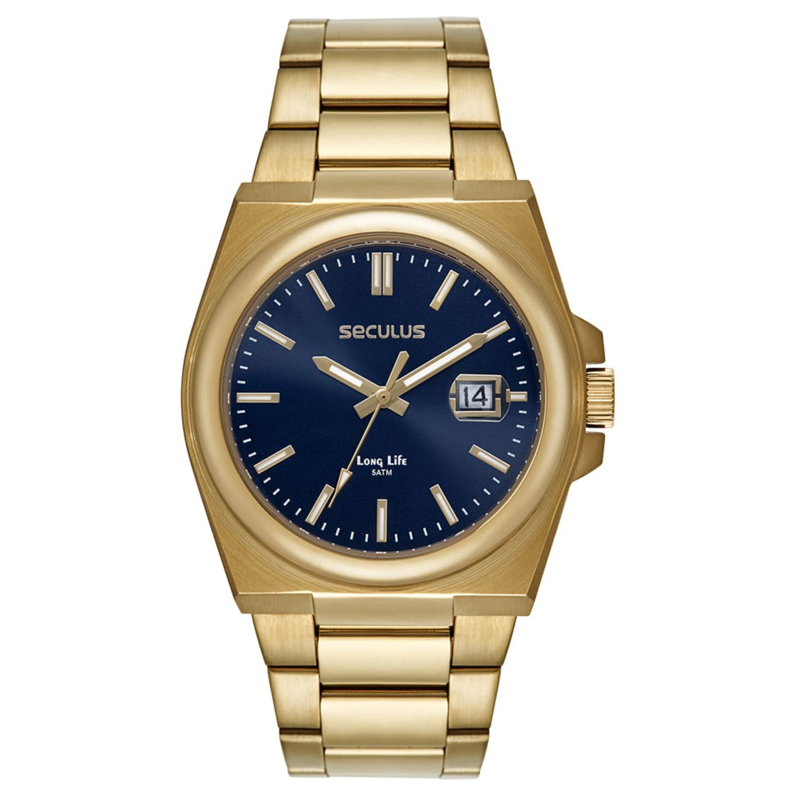 Relógio Masculino Social Calendário Aço Dourado Seculus
