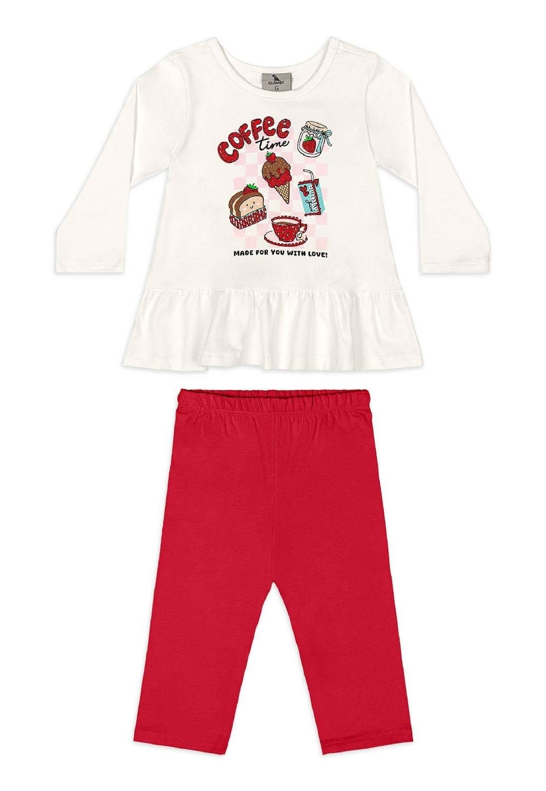 Infantil - Conjunto Menina Legging Quimby Branco