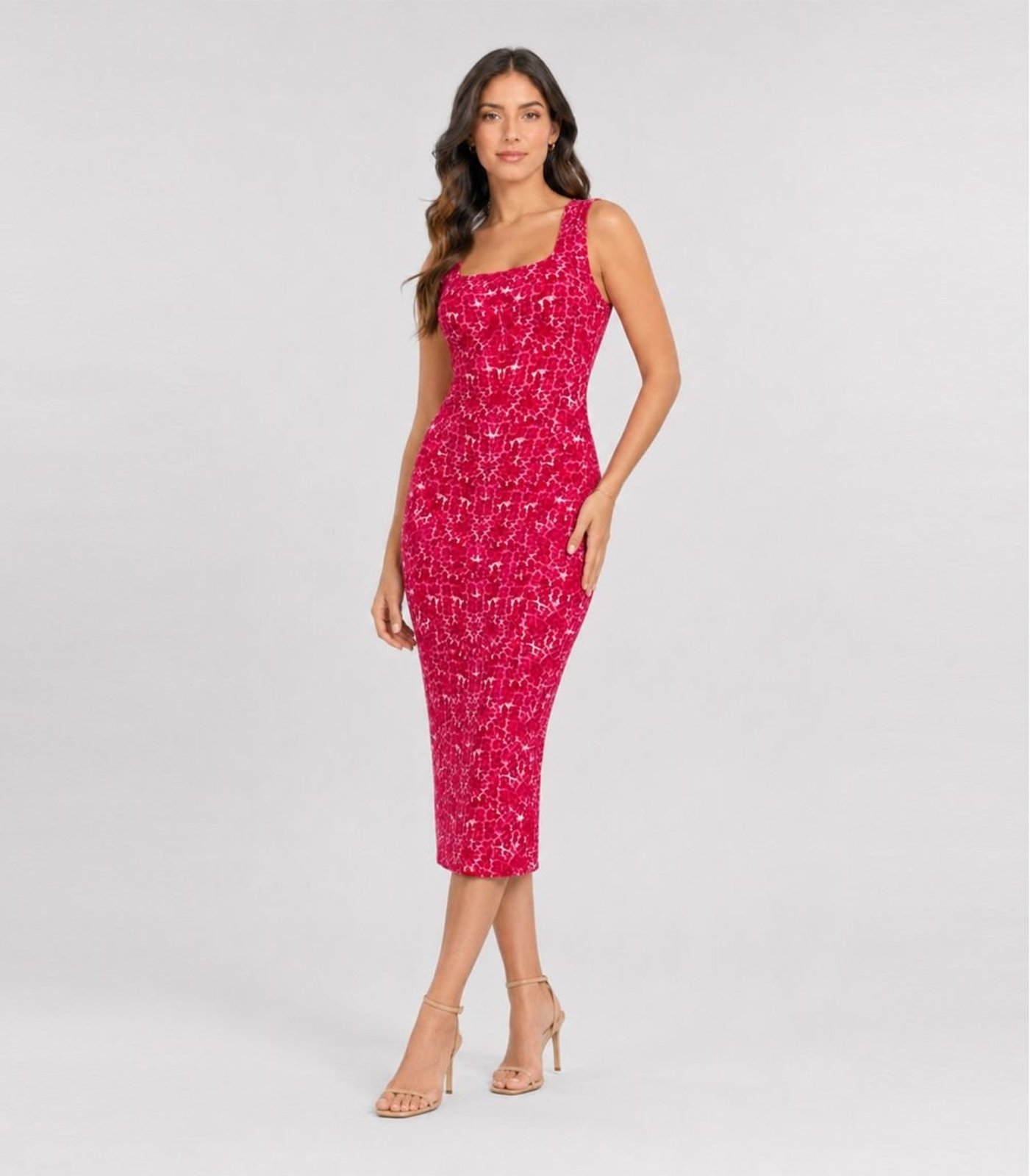 Vestido Midi Estampado Malha Cotton Infinita Cor Vermelho