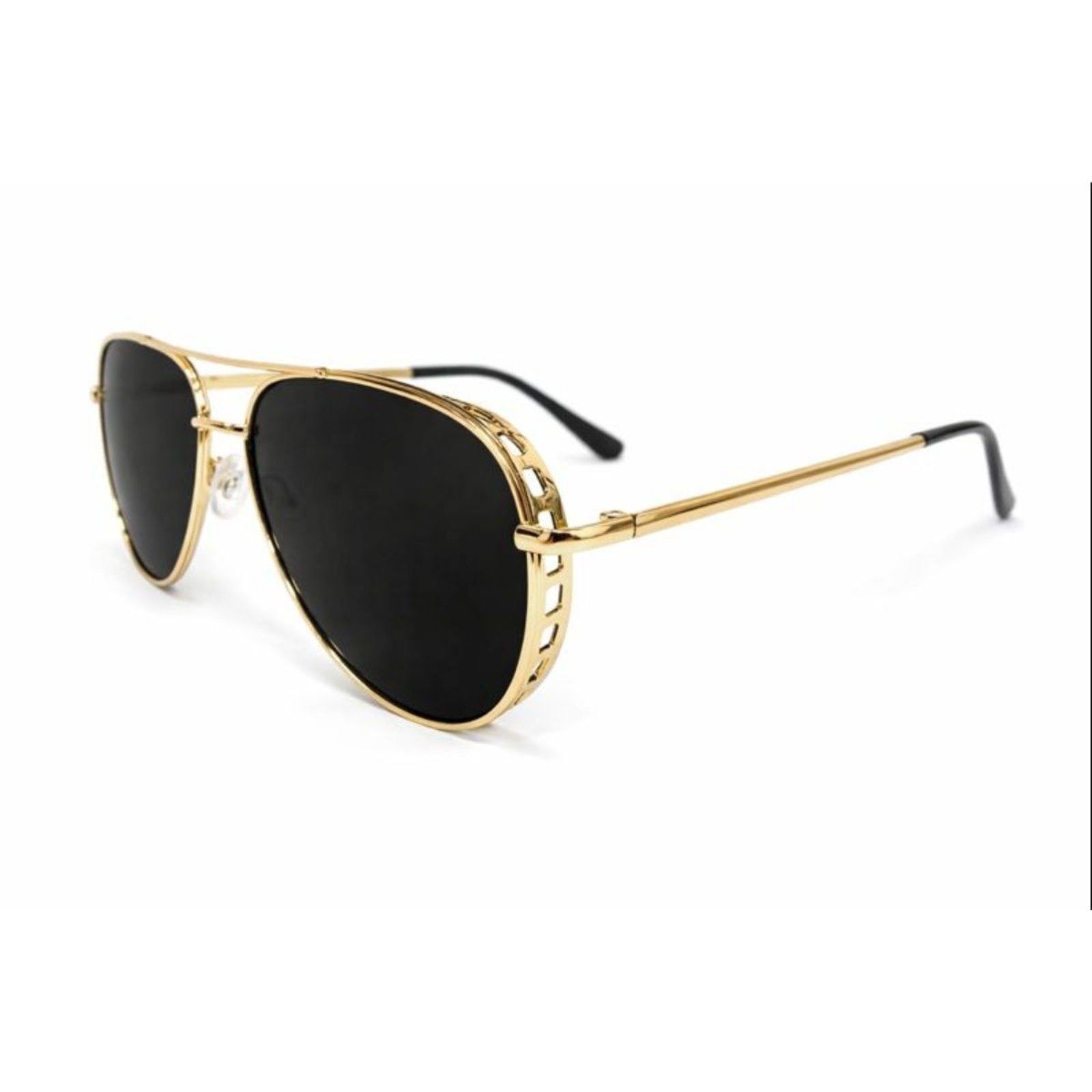 Óculos de Sol Aviador Dourado com Lente Preta e Detalhes Premium