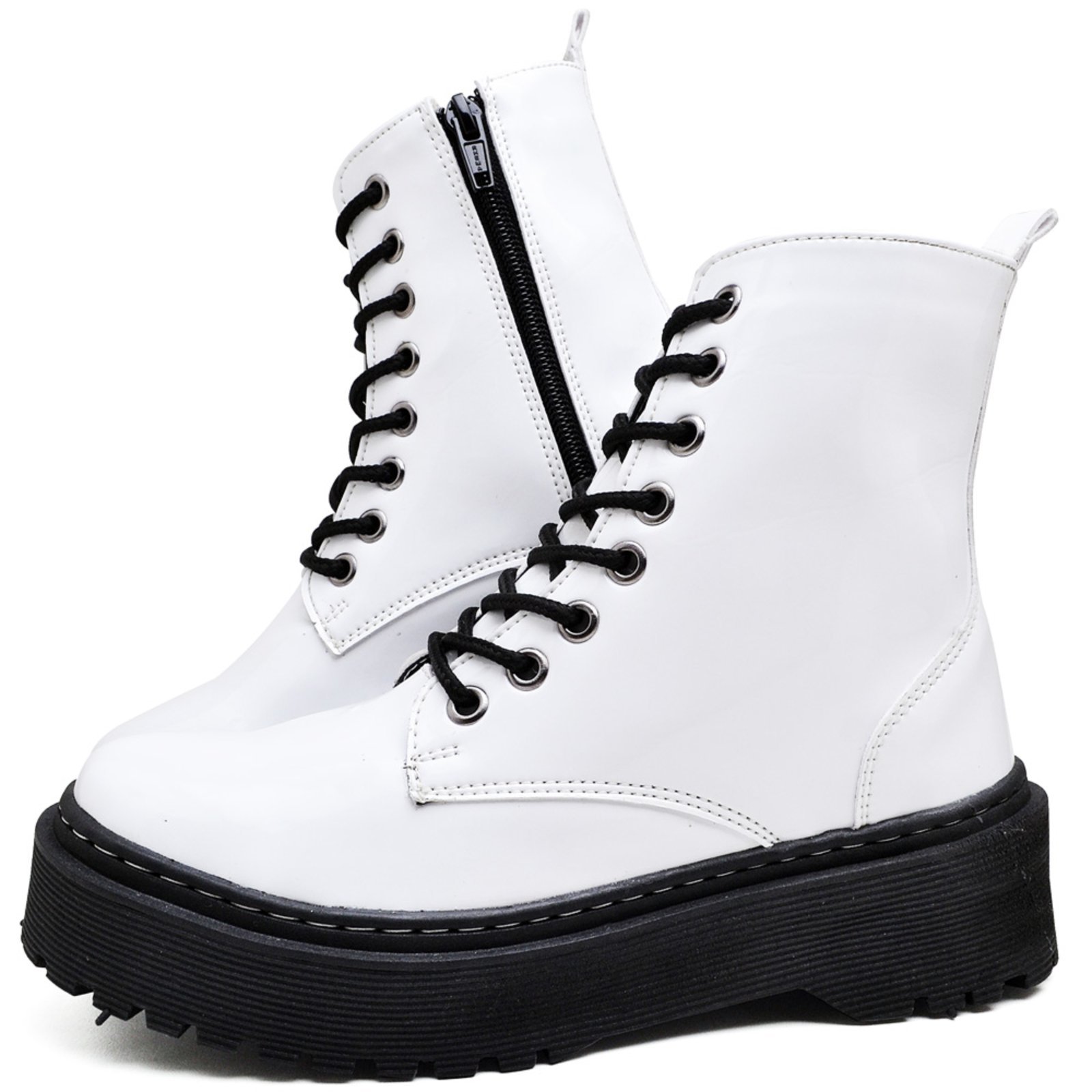 Vista 3 Bota Coturno Feminina Tratorada Verniz DUBUY 1105FG branco DUBUY branco