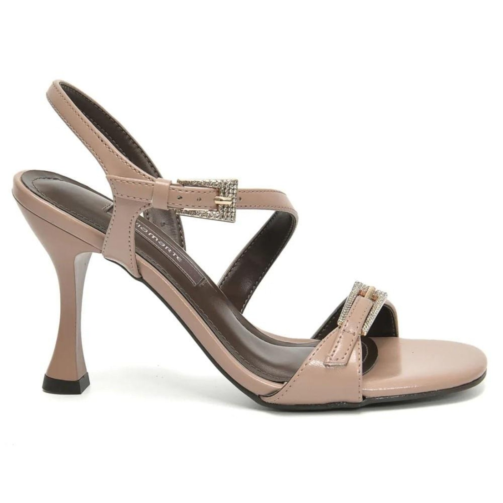 Sandália Salto Taça Via Marte Fivela Strass Feminina Nude