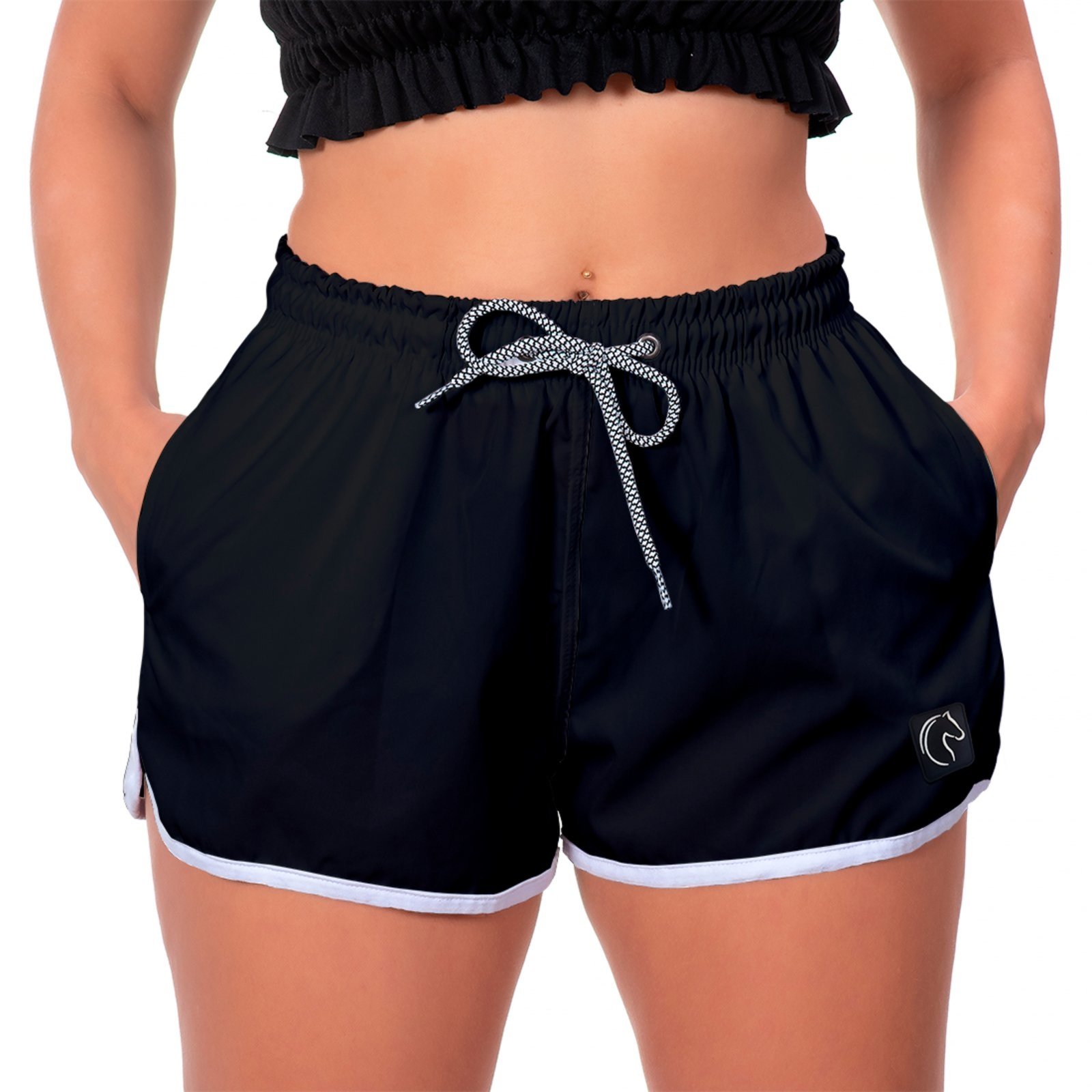 Short Feminino Preto W2 Premium Liso com Elástico e Cordão Ajustável Bolsos Laterais e Secagem Rápida Casual Praia ou Academia