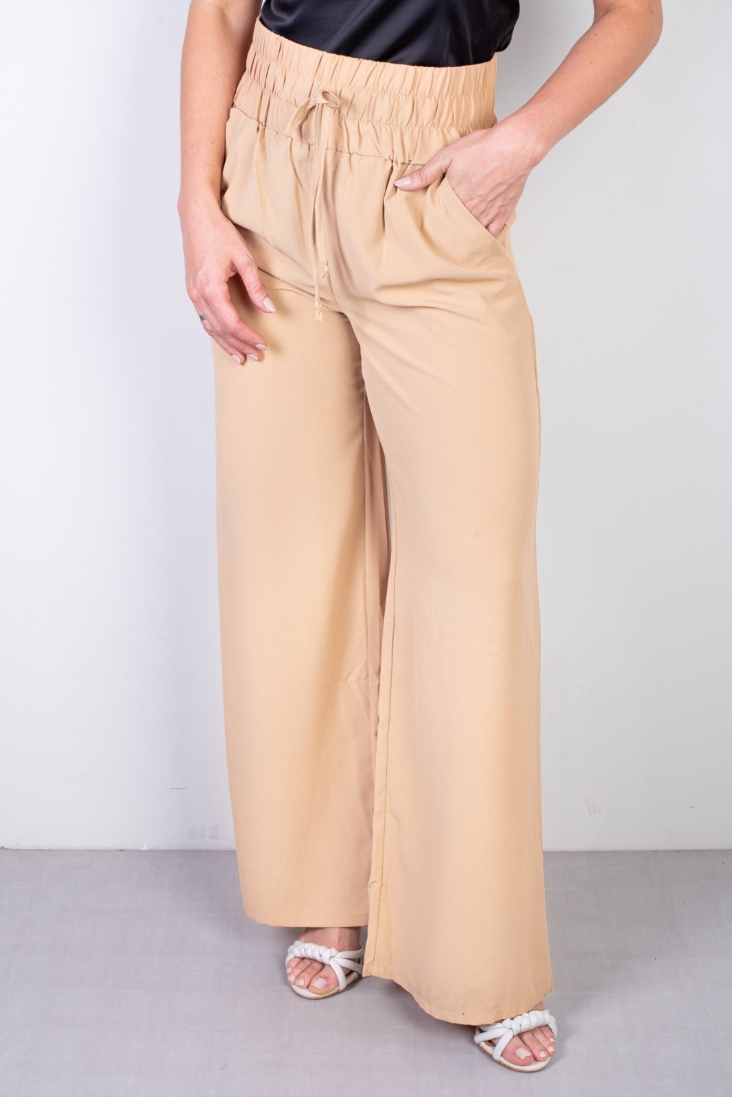 Calça Enluaze Feminina Pantalona Com Elástico 51129 – Bege