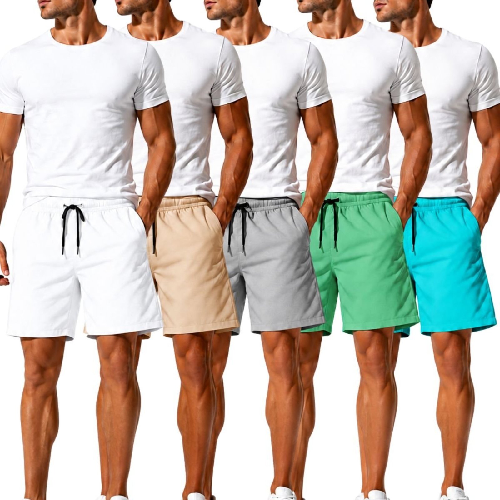 Kit 5 Short Tactel Leve Moda Praia Liso Bermuda Masculina