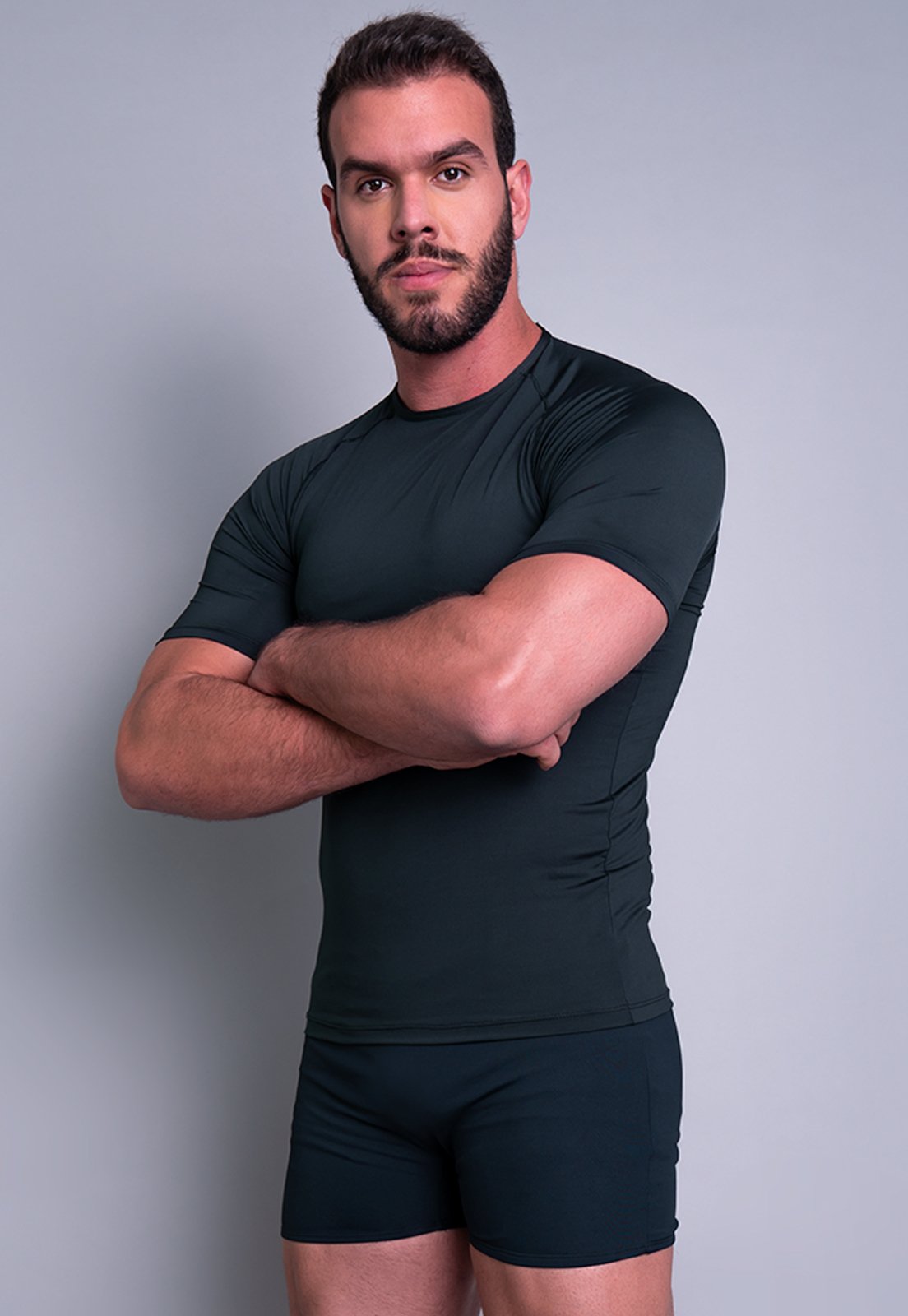 Camisa Térmica Masculina MVB Modas Manga Curta Segunda Pele Proteção Uv Preto