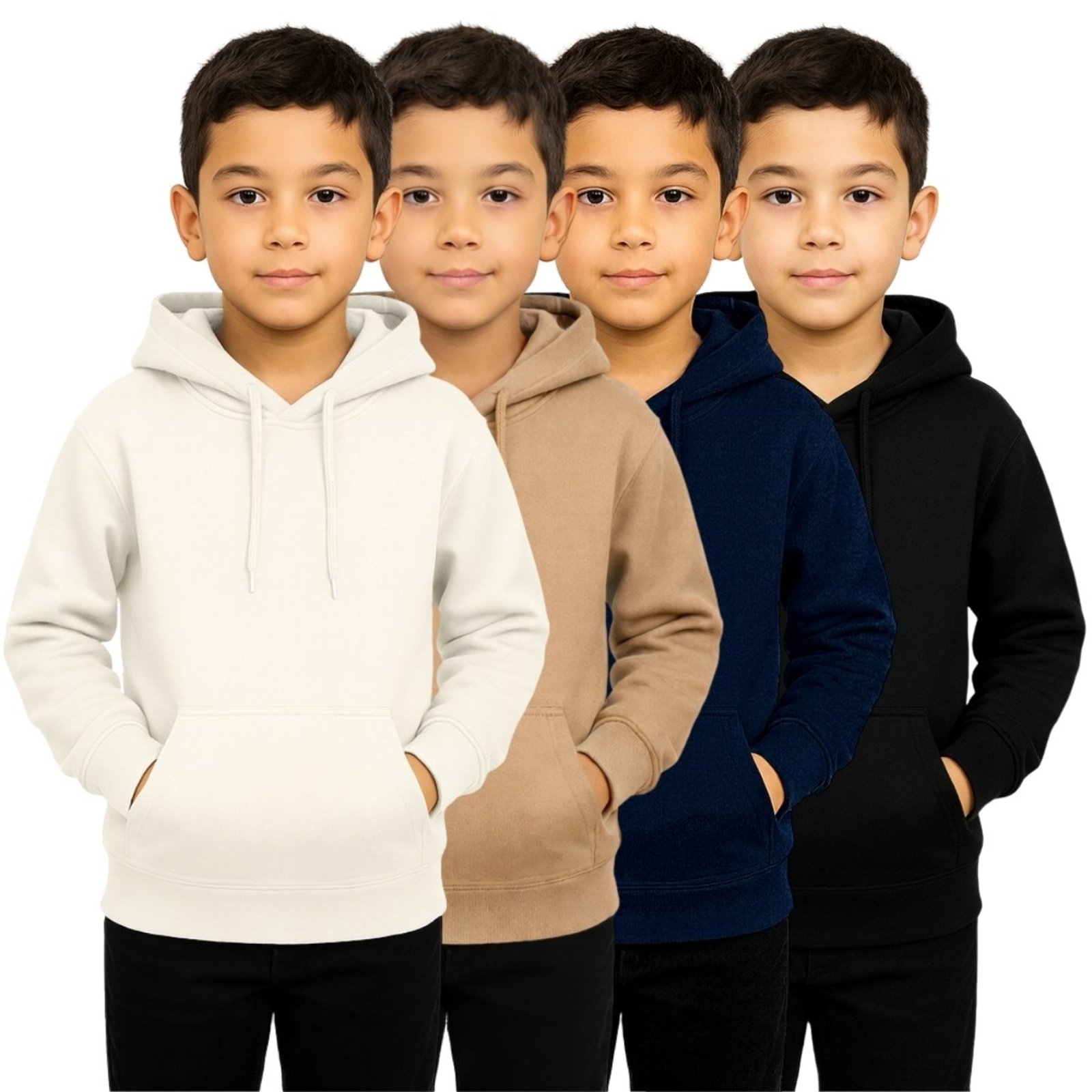 Infantil - Kit 4 Blusas de Moletom Casaco Masculino Liso Canguru Com Capuz Macio