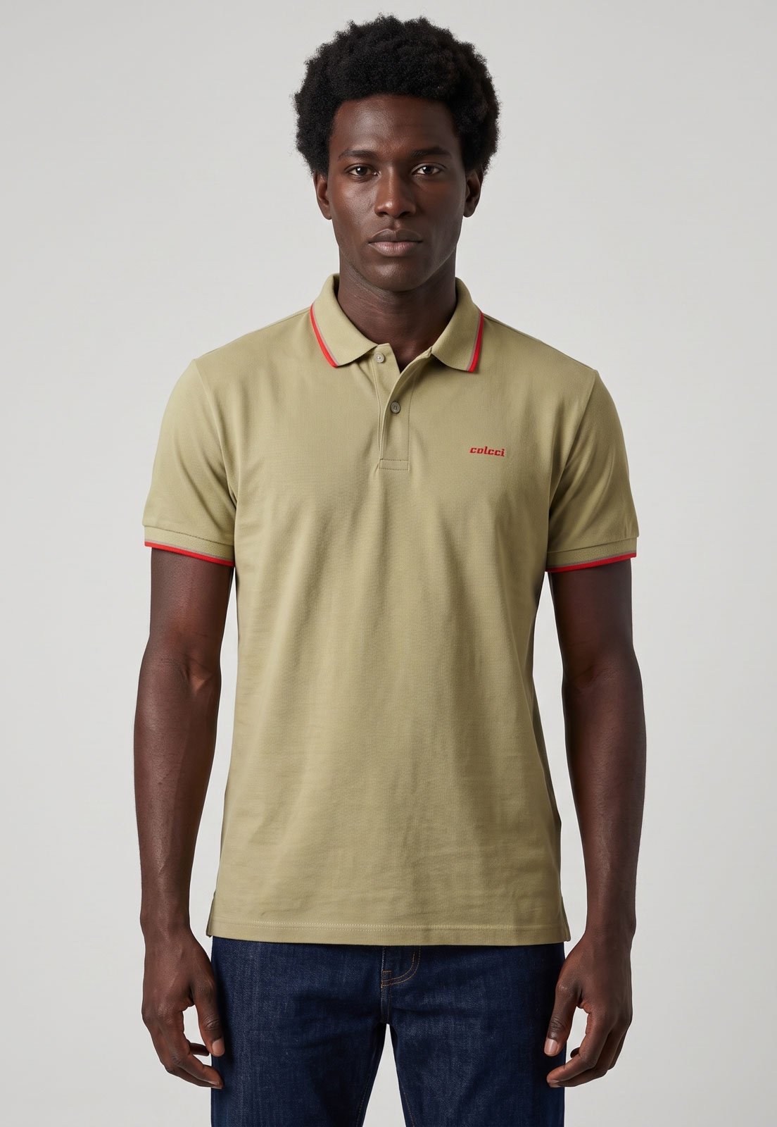 Polo Masculina Colcci Gola Friso Bege