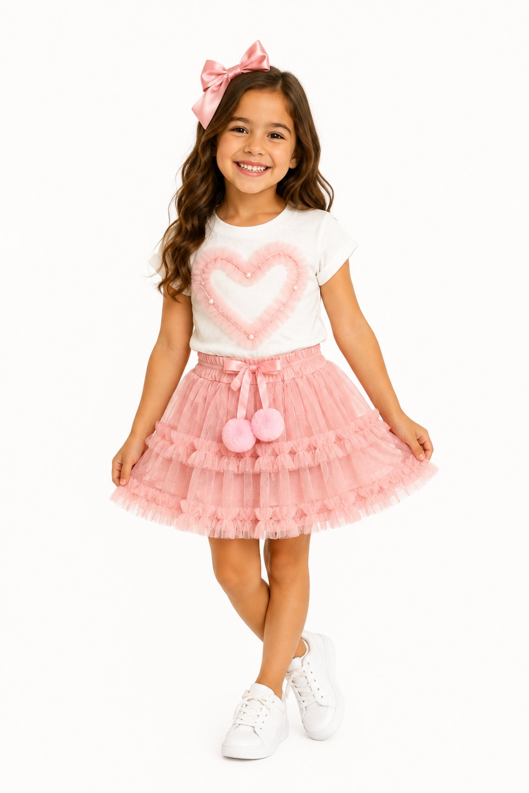 Infantil - Conjunto T-Shirt D Bell Outlet Fashion Tule Coração Rosa