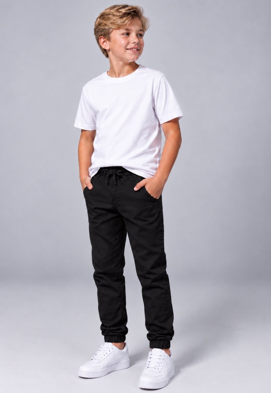 Infantil - Calça Jogger Menino Com Punho Jeans/Sarja Daze Modas Preta