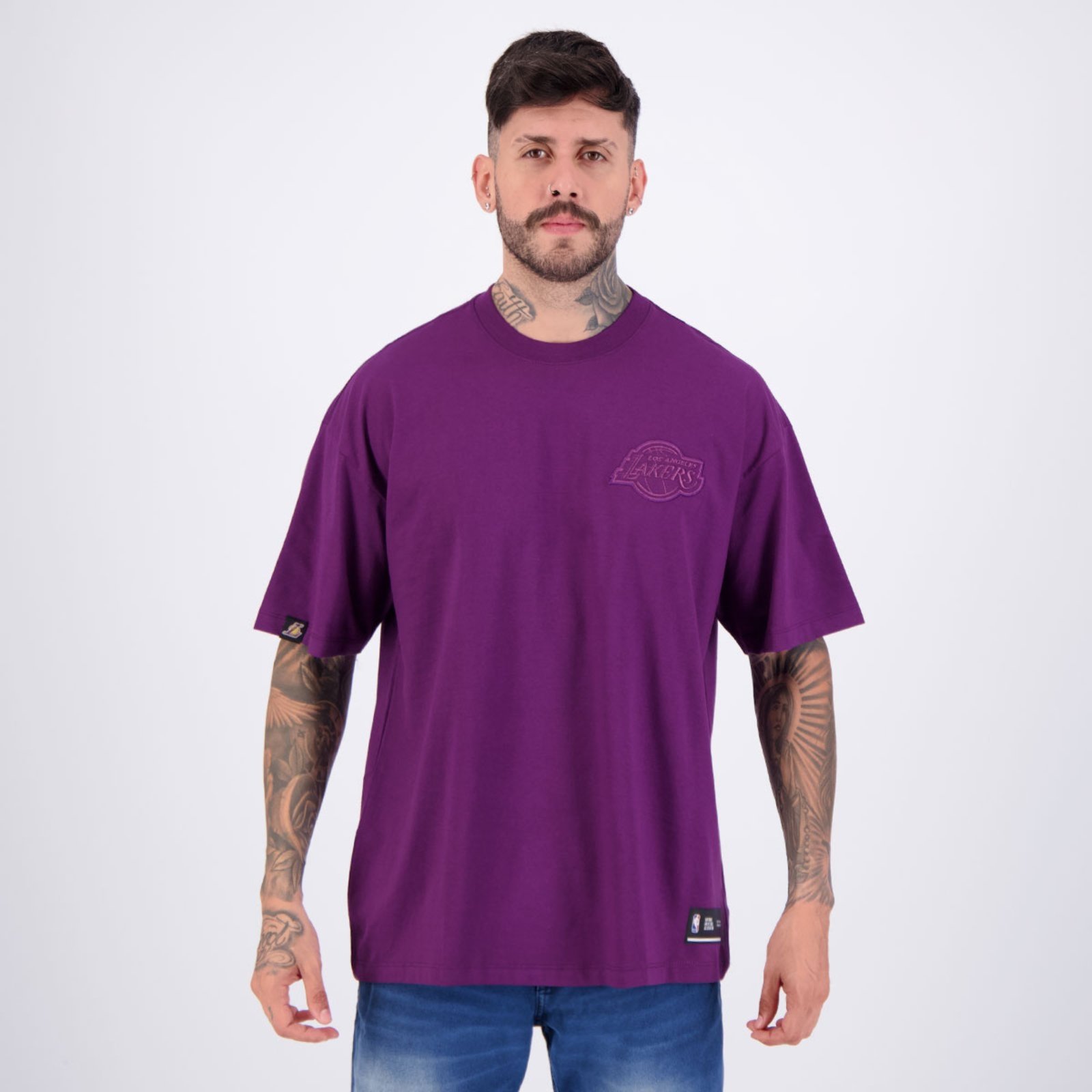 Camiseta NBA Los Angeles Lakers Oversized Faux Emboss Roxa