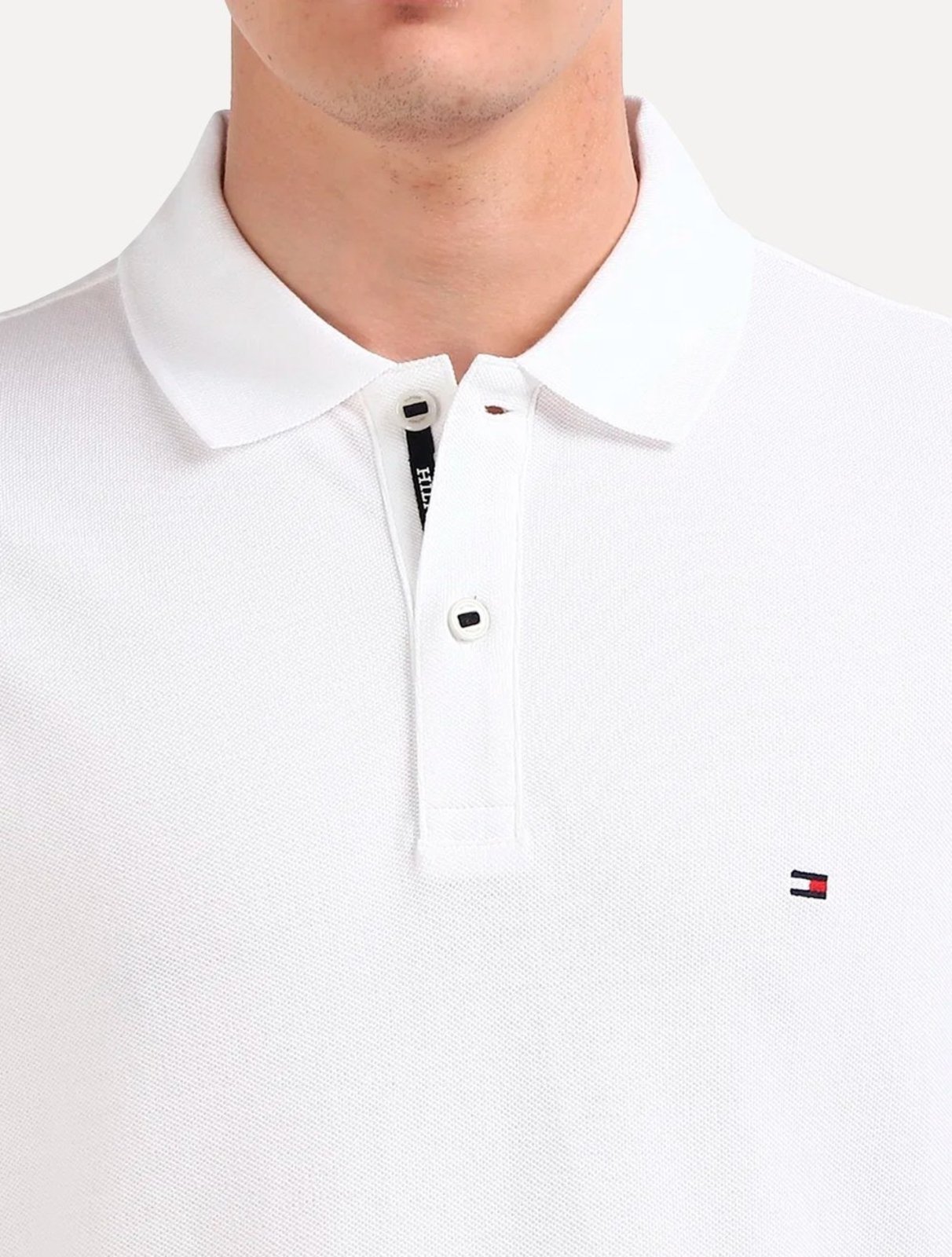Vista 3 Polo Tommy Hilfiger Masculina Regular Piquet Under Placket Detail Branca branco Tommy Hilfiger branco