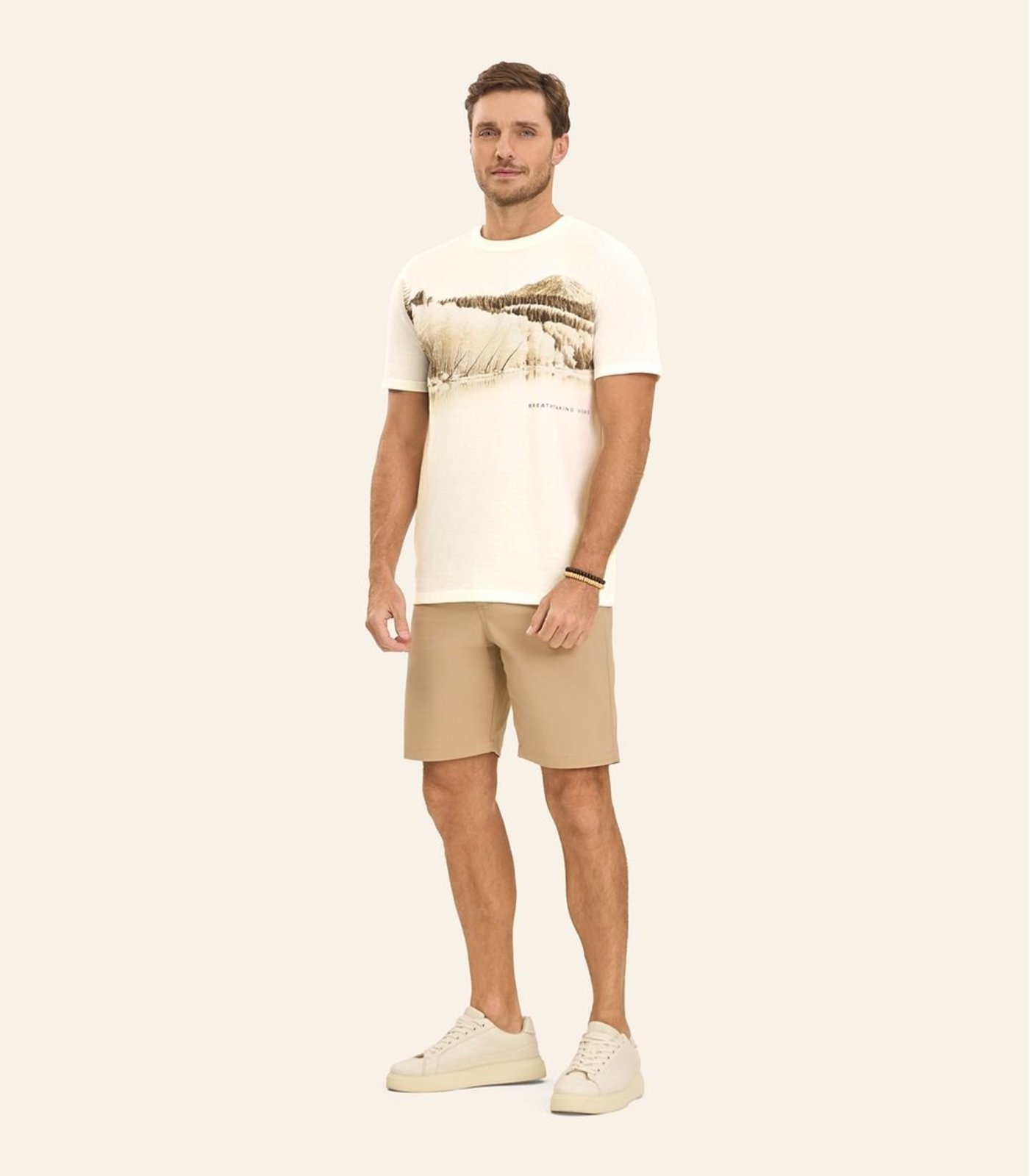 Camiseta Masculina em Meia Malha Diametro Bege
