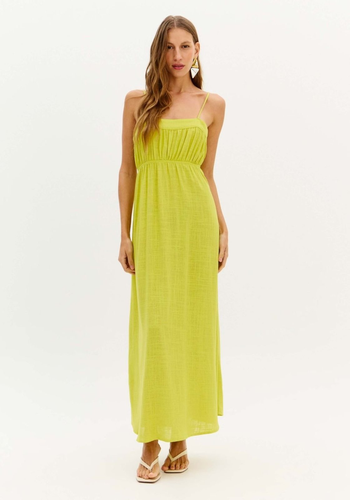 Vestido Super Midi De Alça Com Linho My Favorite Things