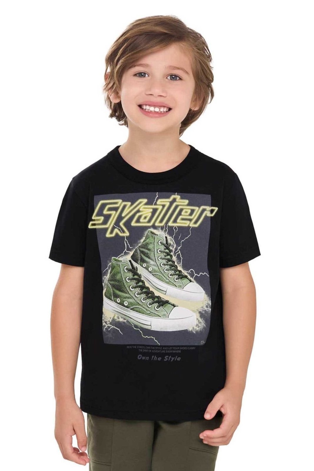 Infantil - Camiseta Menino Estampa Skater Elian Preto