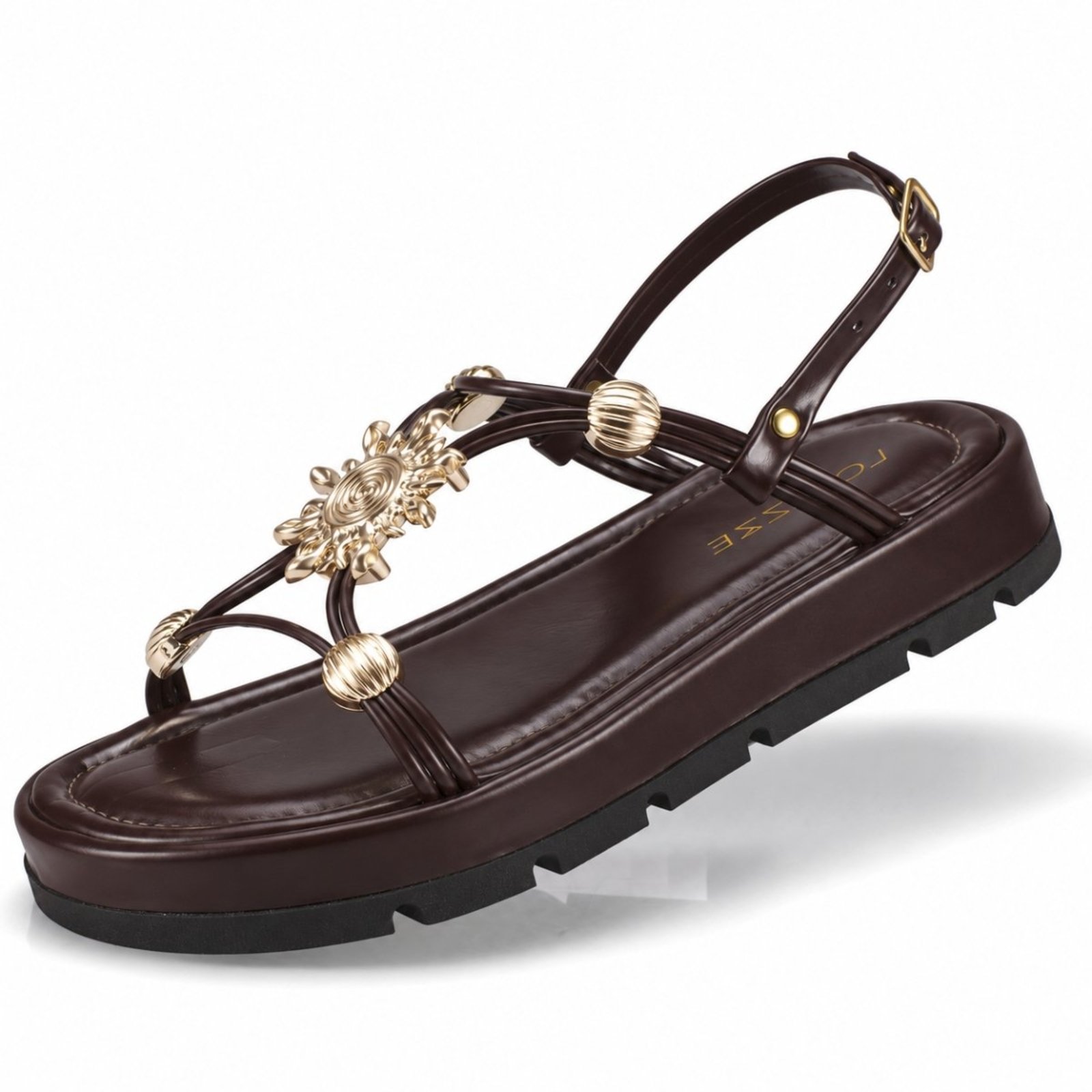 Rasteira Feminina Papete Flatform Com Aplique Metálico Sol 52-157 Café