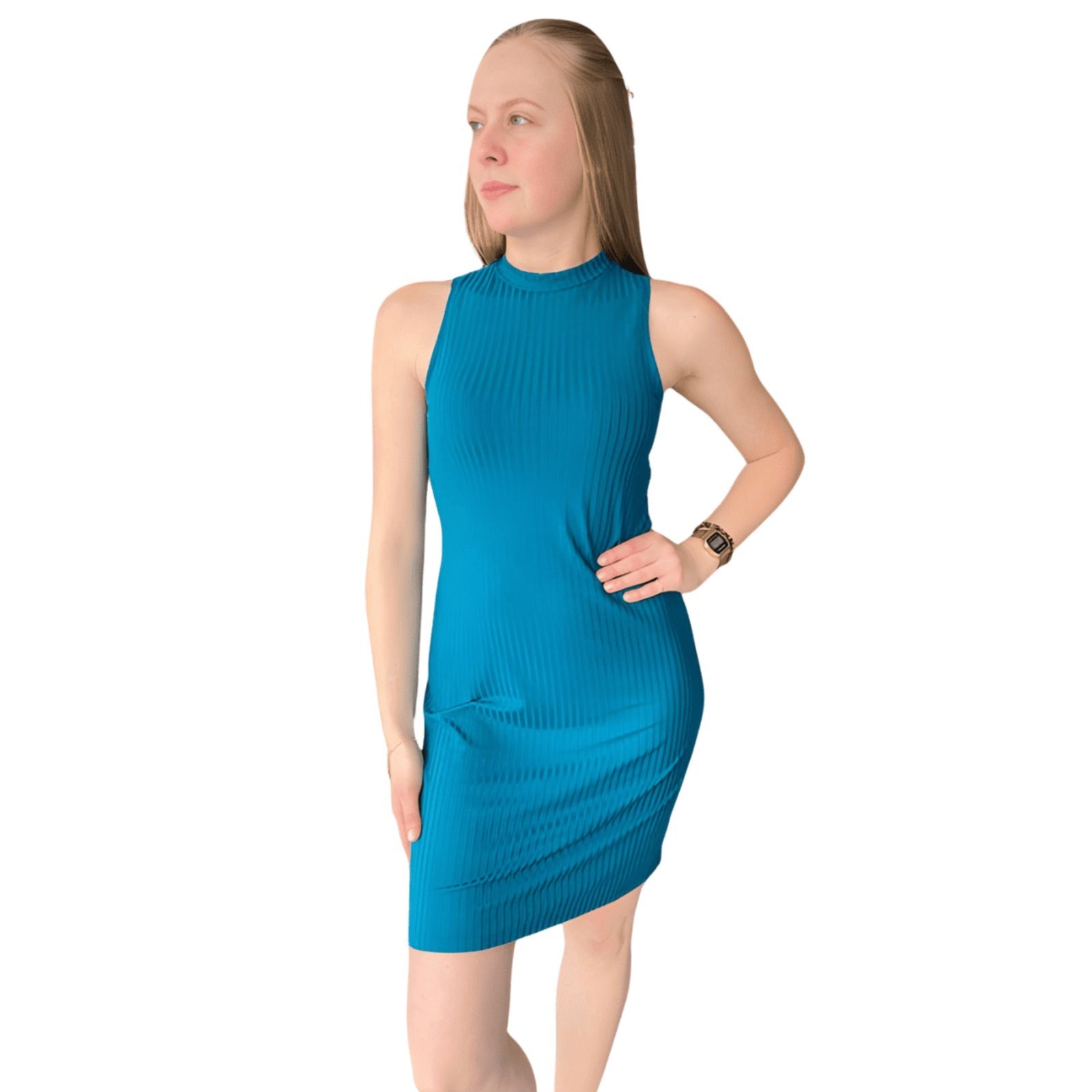 Vestido Canelado Gola Lunender