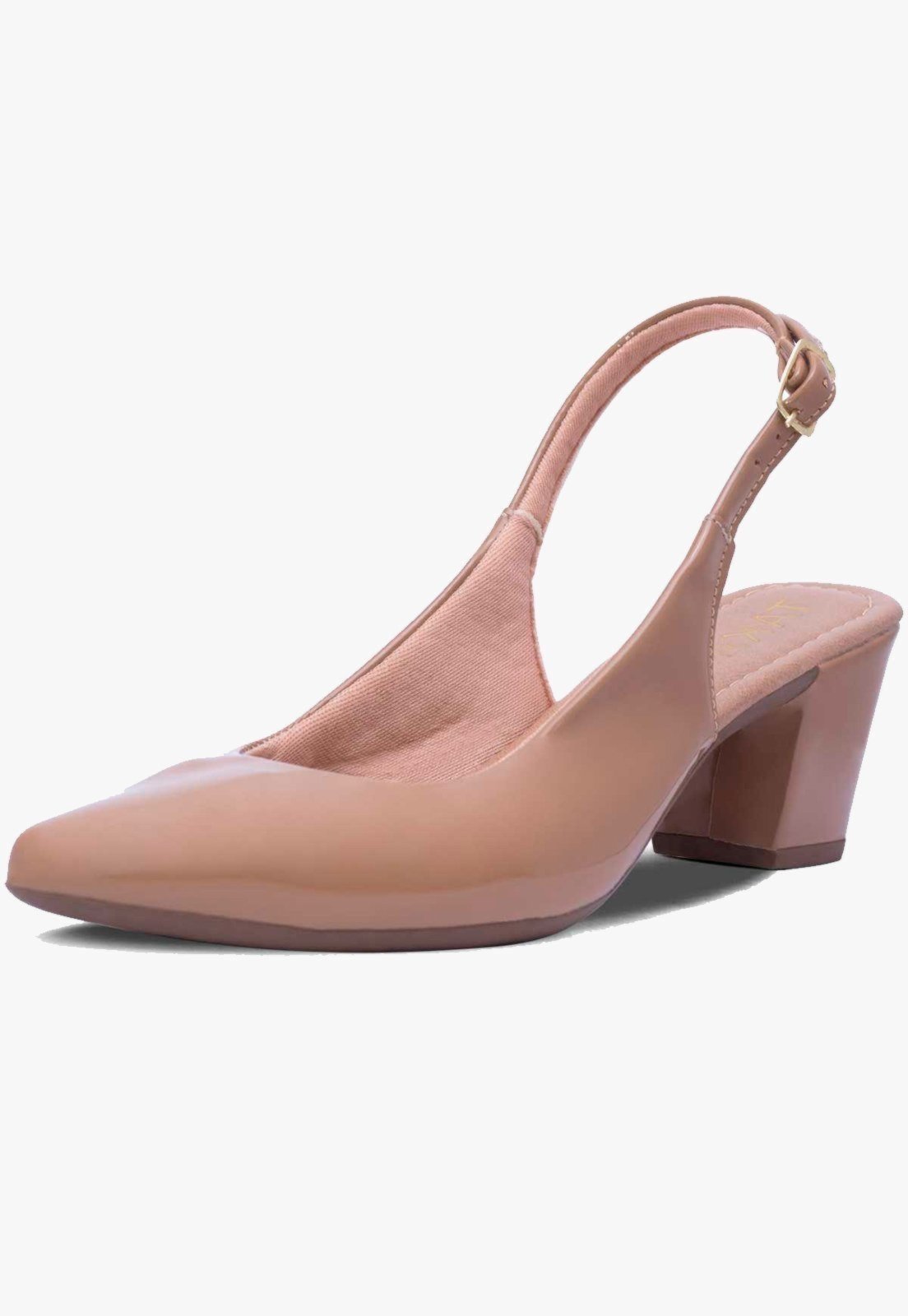 Scarpin Slingback Feminino Takata Salto Bloco Baixo Bico Fino Scarpin Sapato Casual Social Nude Bege