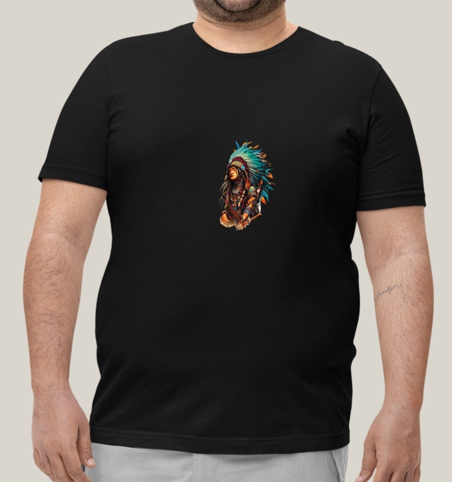 Camiseta Plus Size Masculina Preta Algodão Prime WSS Brasil Tribal Essence Preto