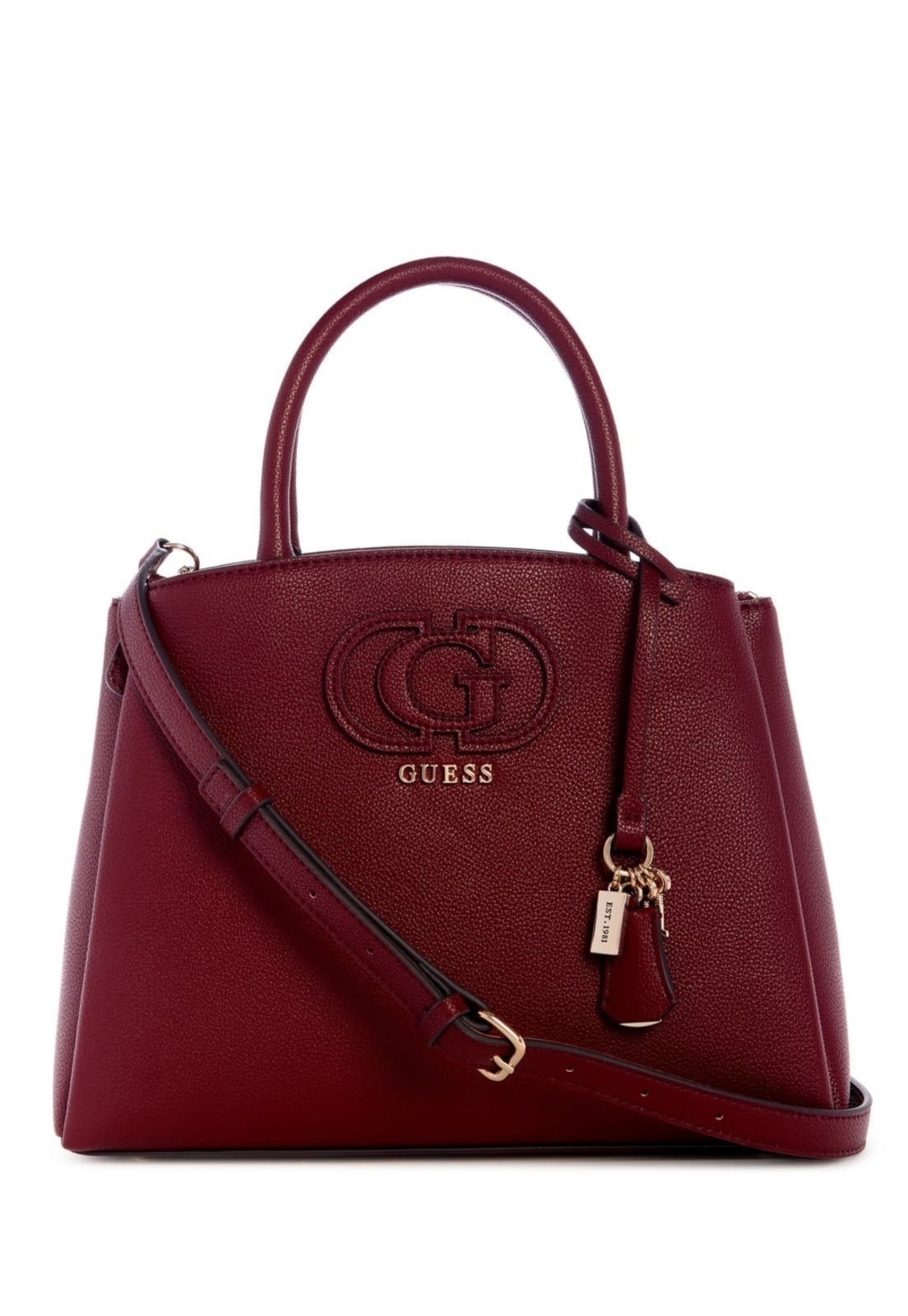 Vista 2 Bolsa Guess Isola 3 Comp Satchel vinho Guess vinho