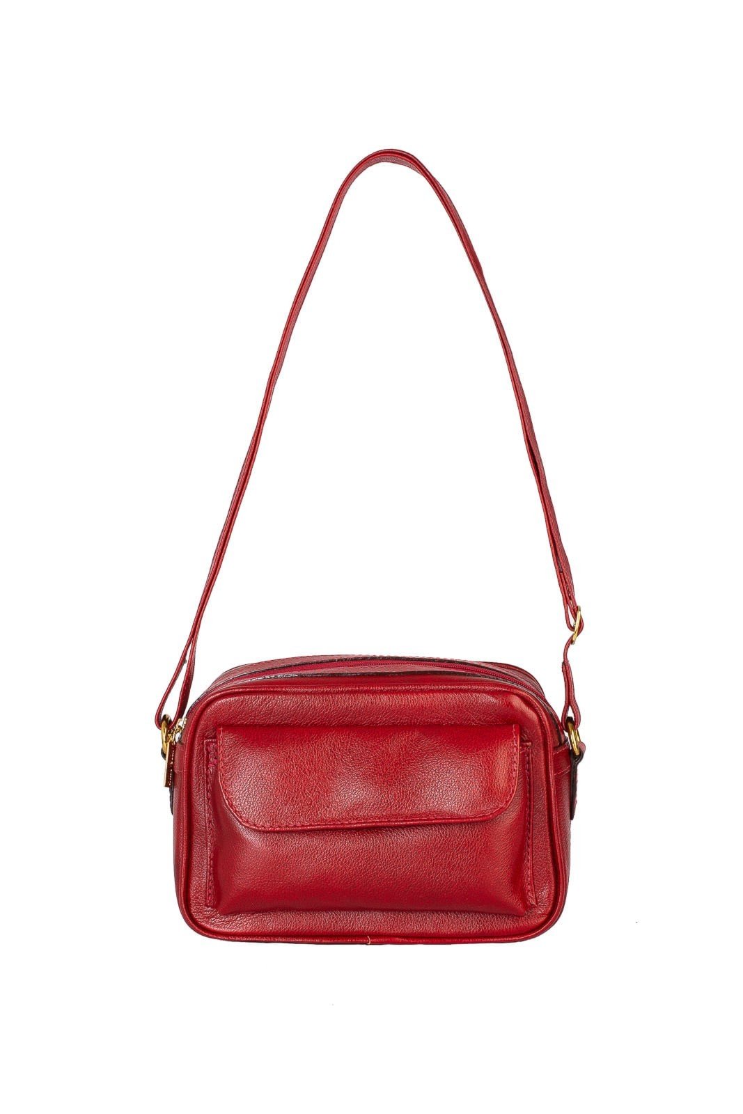 Bolsa quadrada pequena de couro liso Dana - Vermelho
