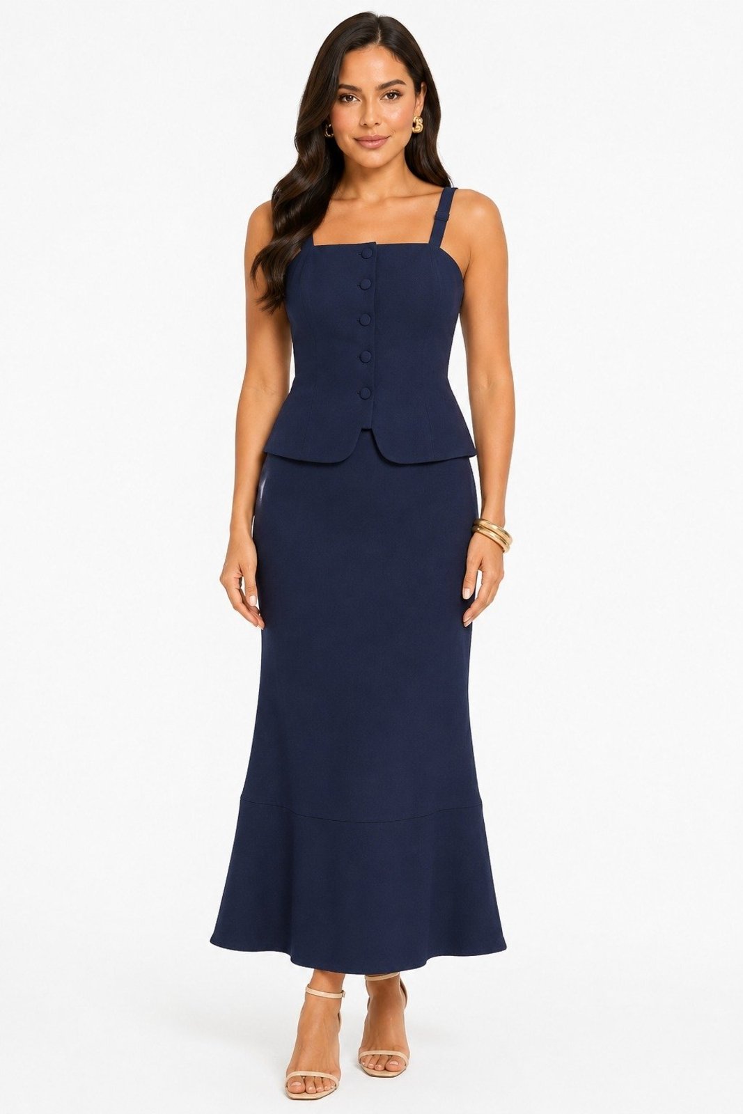 Conjunto D Bell Outlet Fashion Botões Frontais Azul Marinho