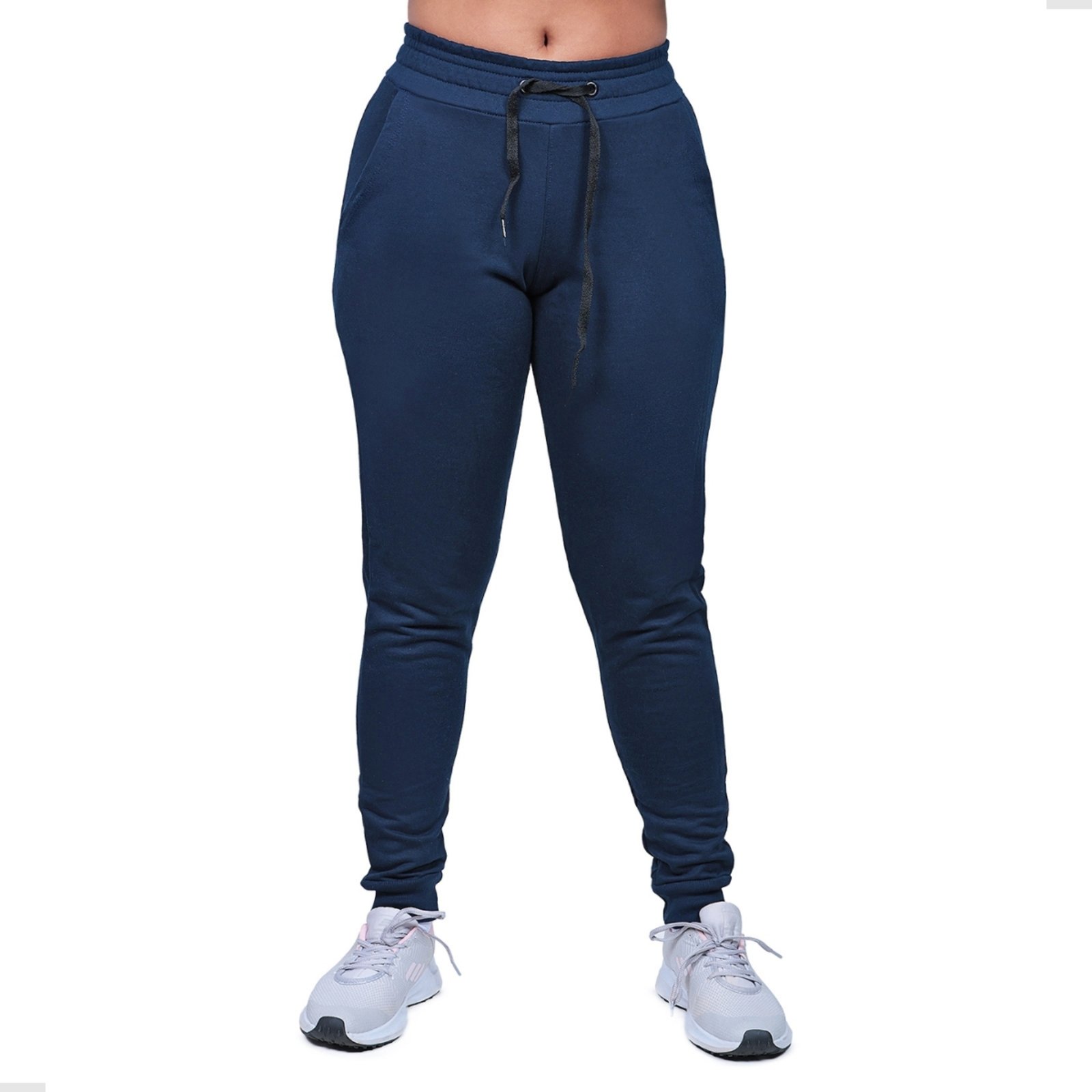 Calça De Moletom Feminina Techmalhas Jogger Slim Flanelada Marinho Azul-marinho
