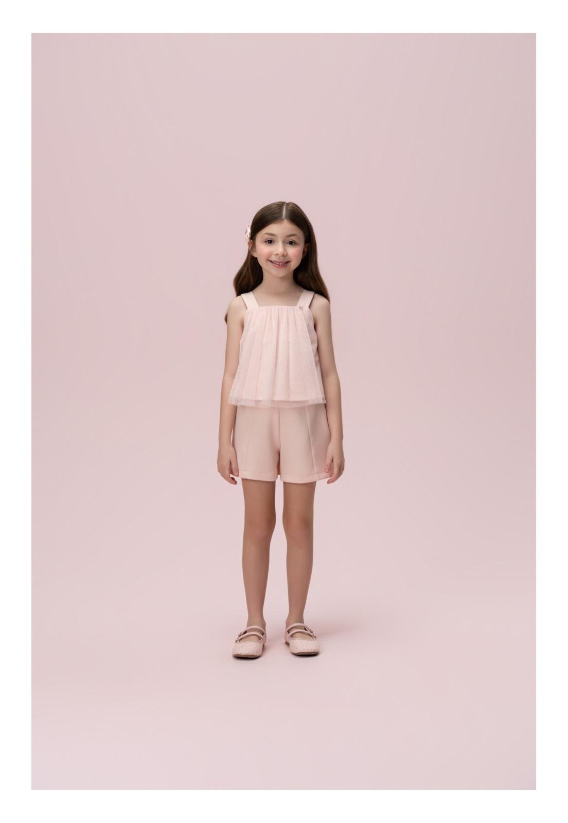 Infantil - Conjunto de Shorts com Blusa de Tule Rosa Petit Cherie 10 Rosa