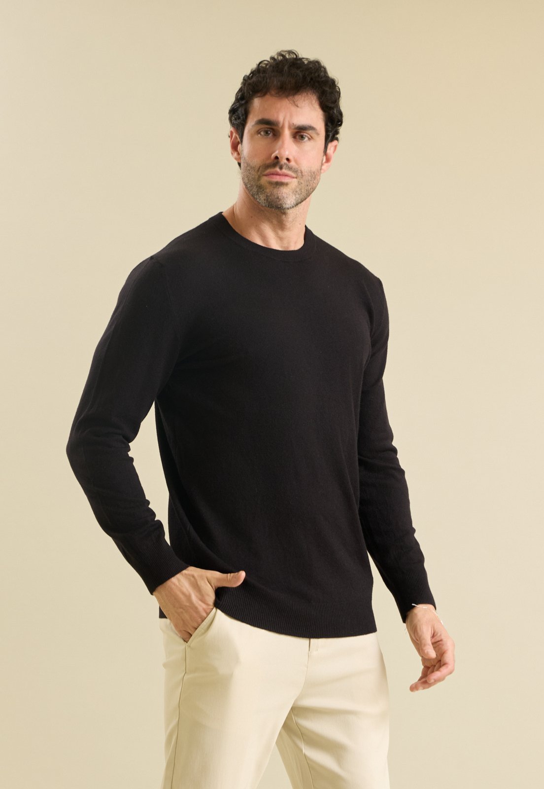 Suéter de Tricot Cashmere Masculino Casual Preto Dialogo