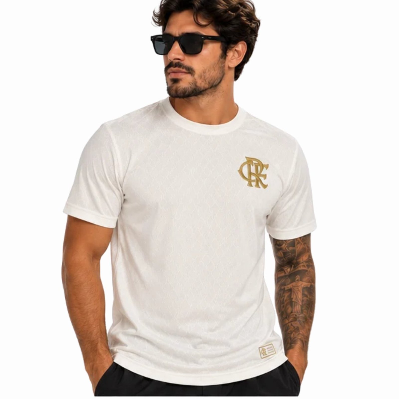Camiseta Masculino Flamengo Jacquard Licenciada Coimbra Branco