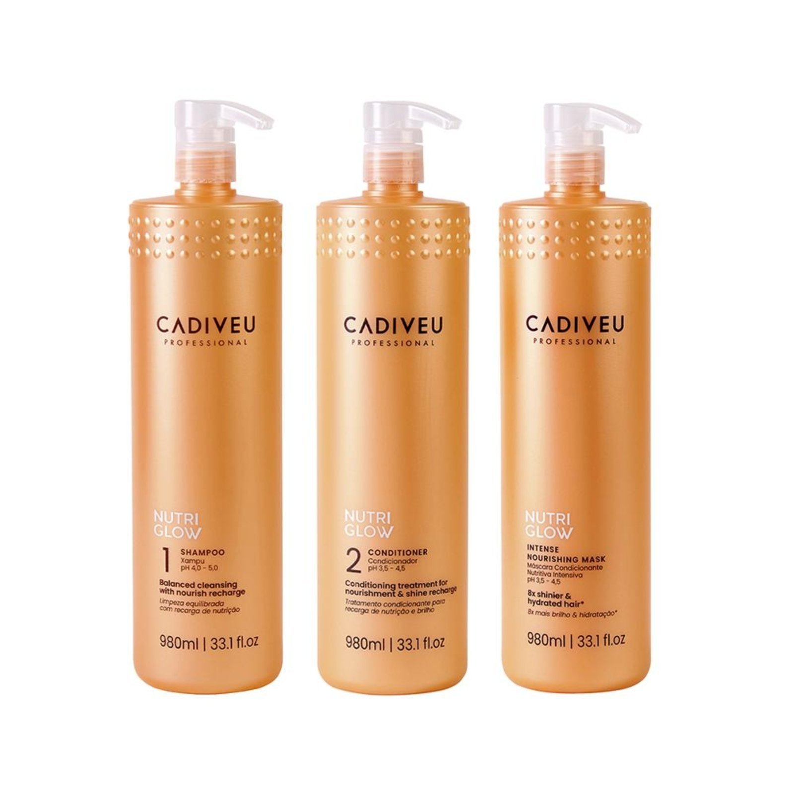 Kit Cadiveu Professional Nutri Glow Salão Shampoo 980ml + Condicionador 980ml + Máscara 980ml