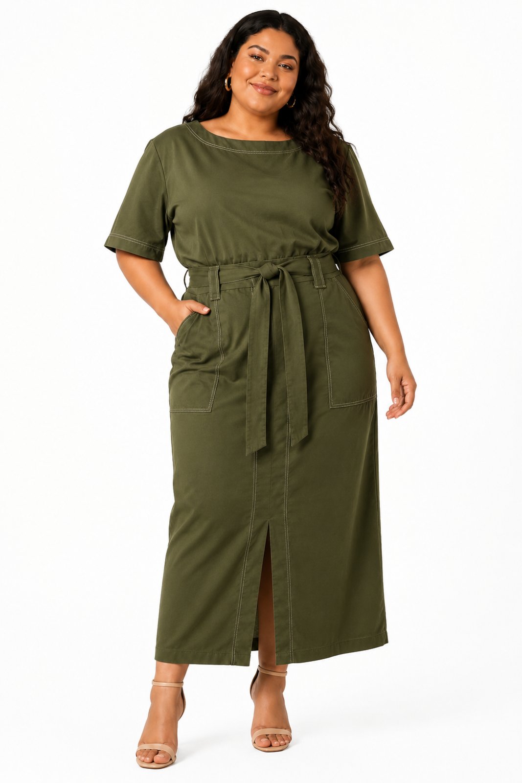 Conjunto Feminino D Bell Outlet Fashion Com Fenda Verde Oliva