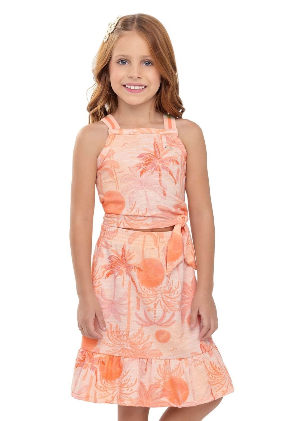 Infantil - Conjunto Menina Tropical Amarração Elian Laranja