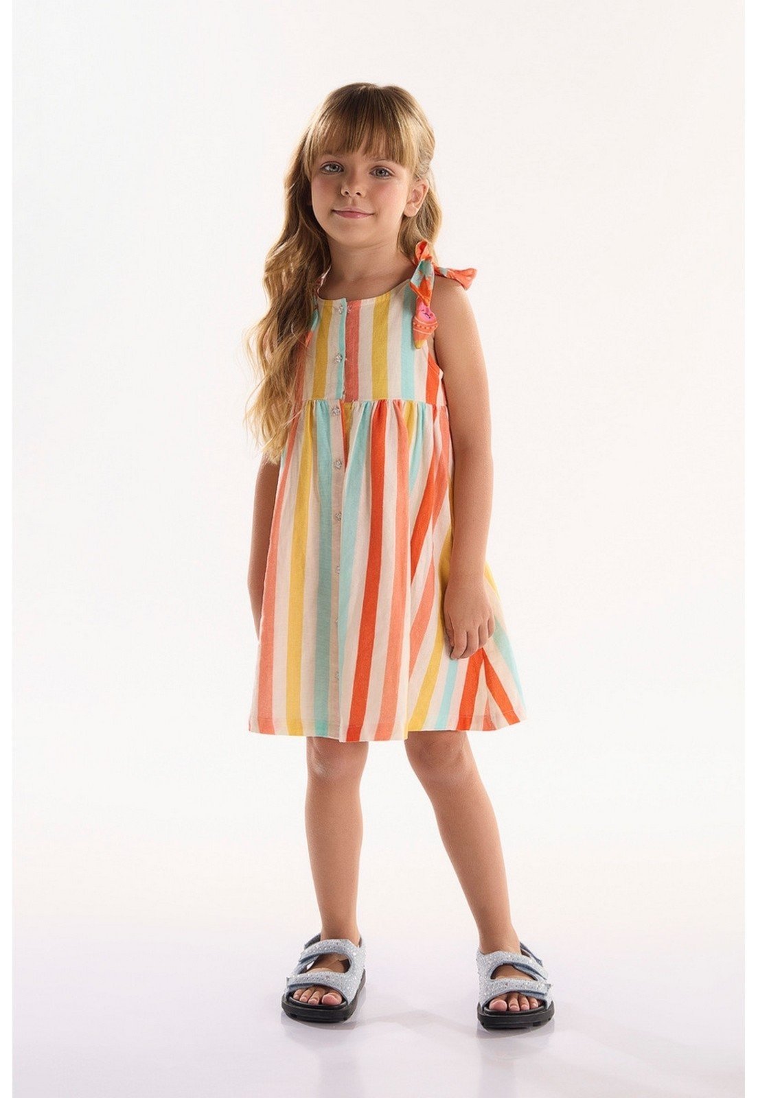 Infantil – Vestido em Viscolinho com Alças Interestelar Três e Já Off-White